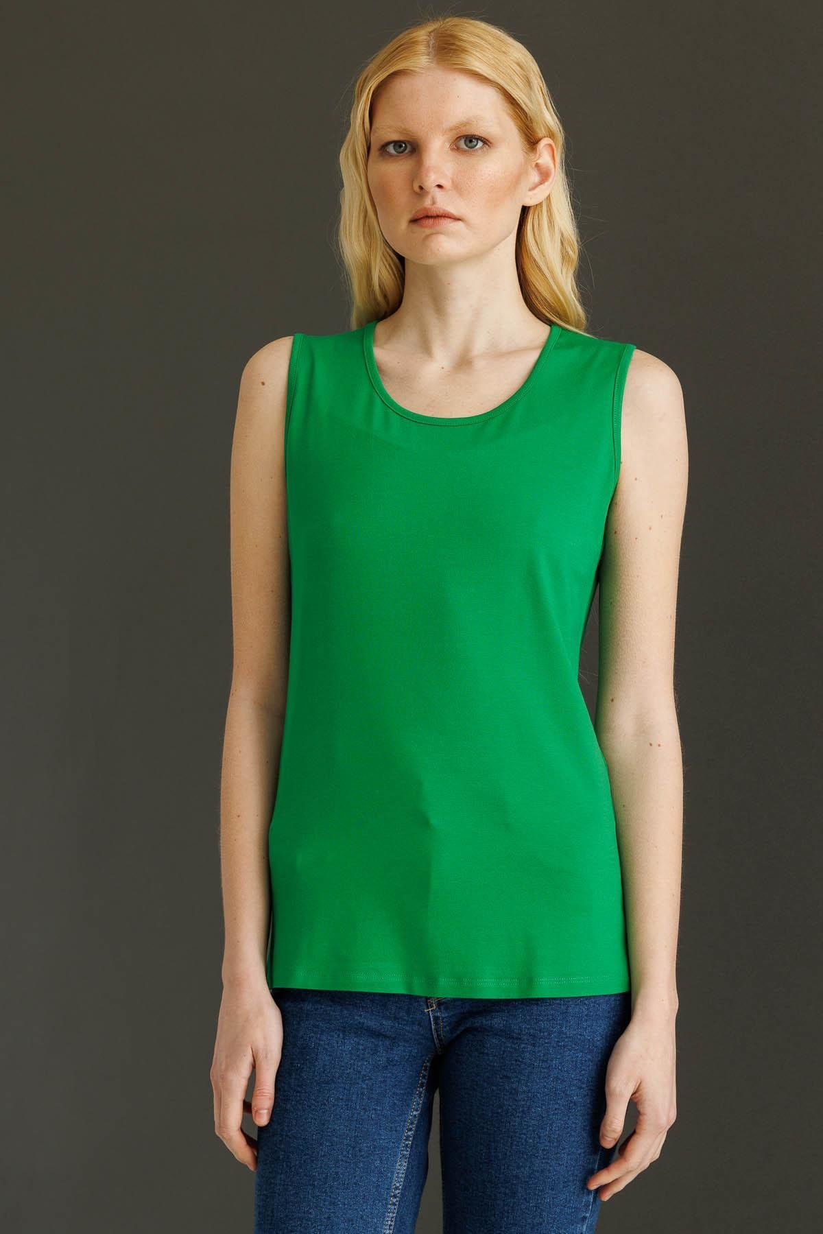 20868Kadın Askılı Penye T-shirt A.Yeşil