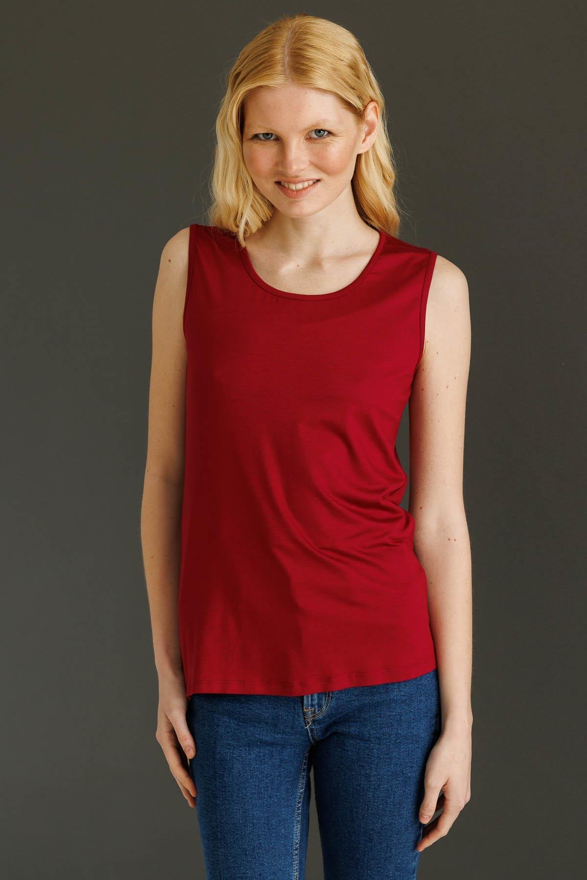 20868Kadın Askılı Penye T-shirt Bordo