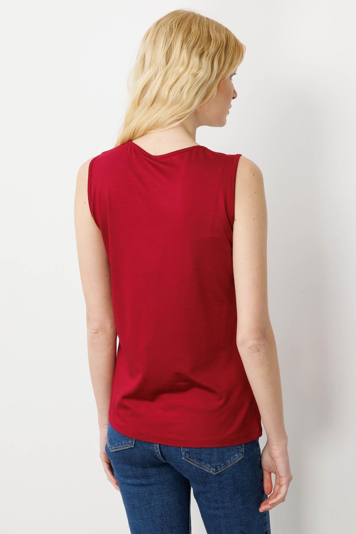 20868Kadın Askılı Penye T-shirt Bordo