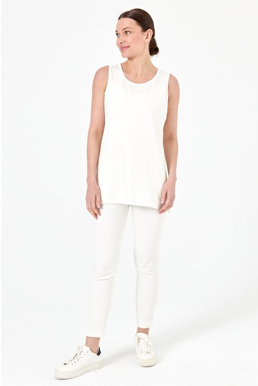 20868Kadın Askılı Penye T-shirt Ekru