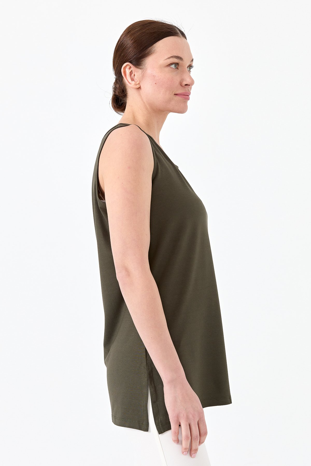 20868Kadın Askılı Penye T-shirt Haki