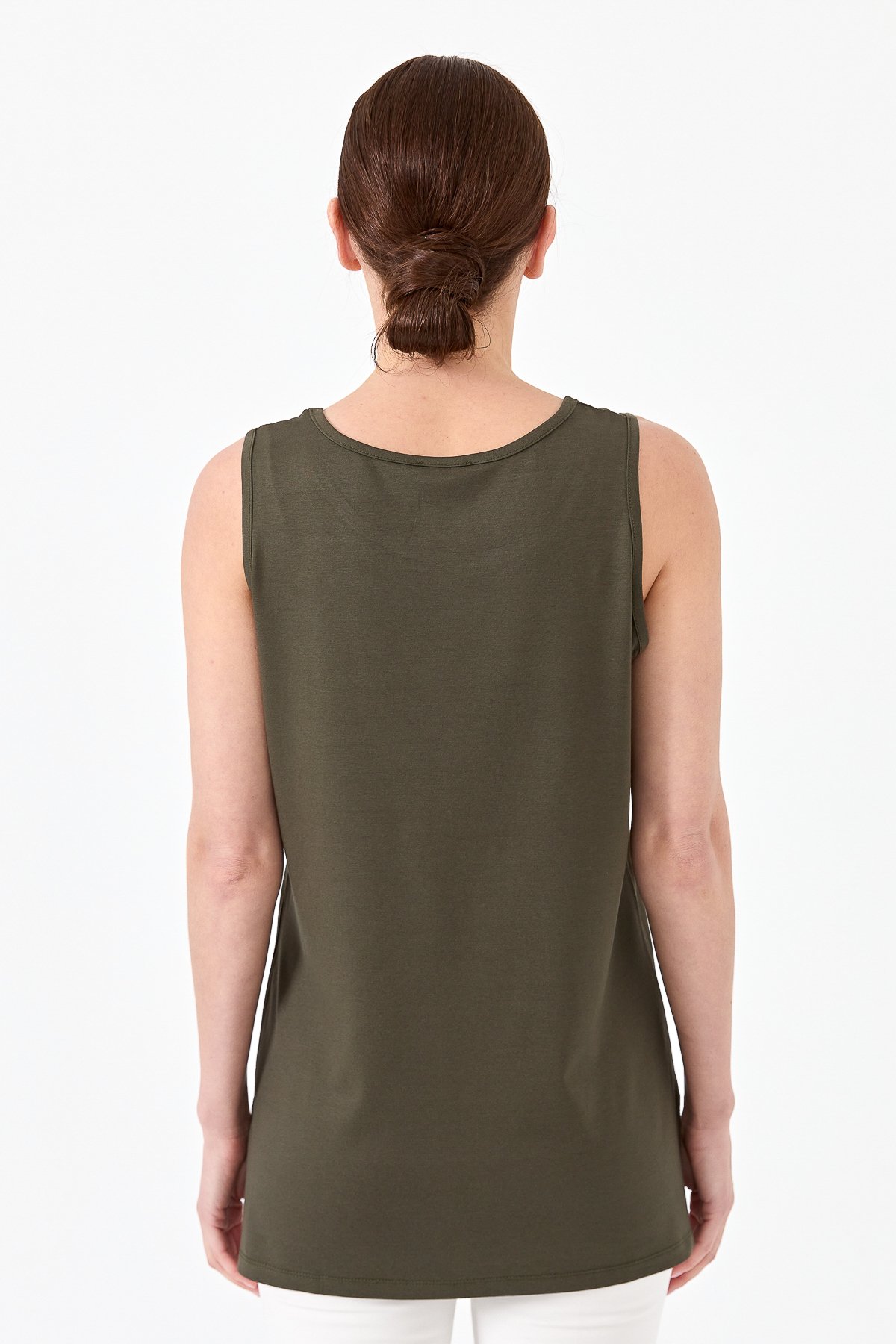 20868Kadın Askılı Penye T-shirt Haki