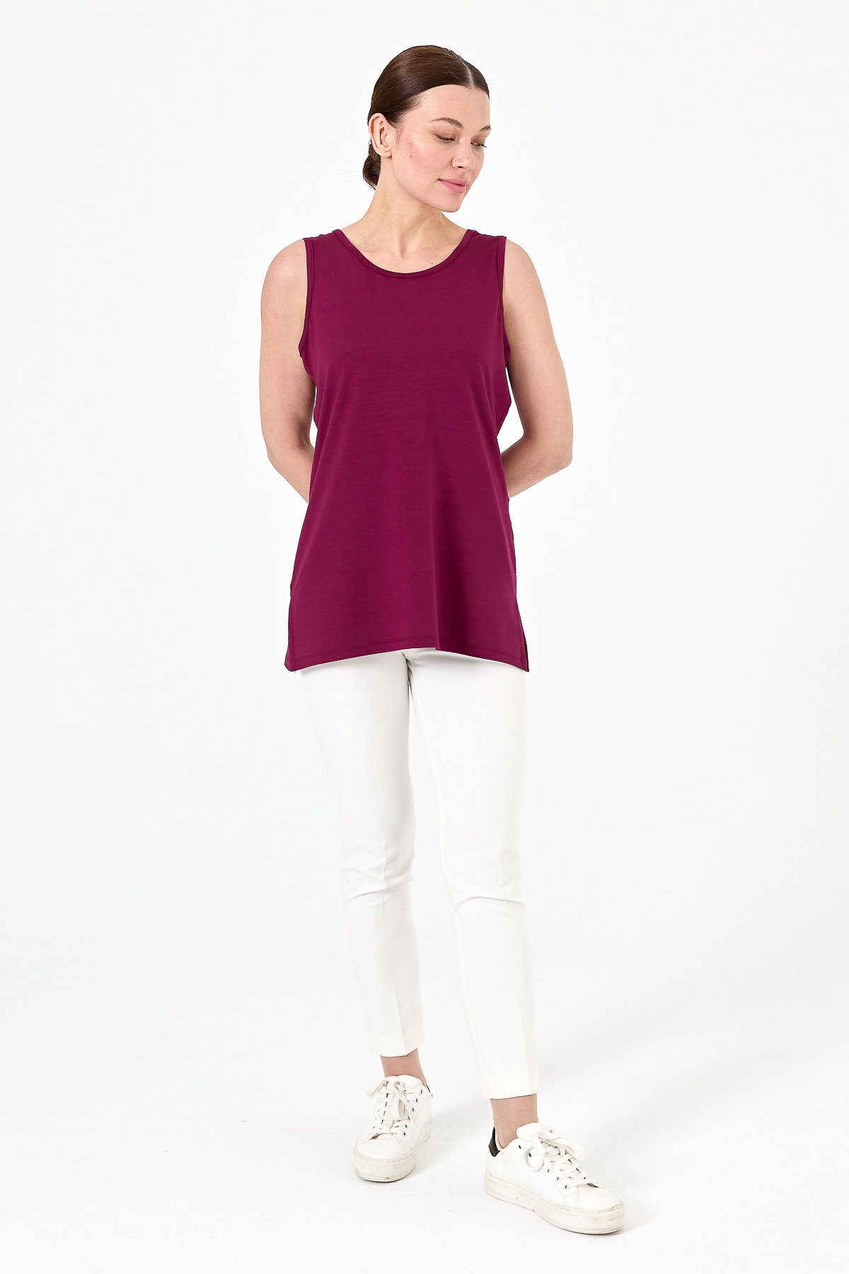 20868Kadın Askılı Penye T-shirt K.Mürdüm