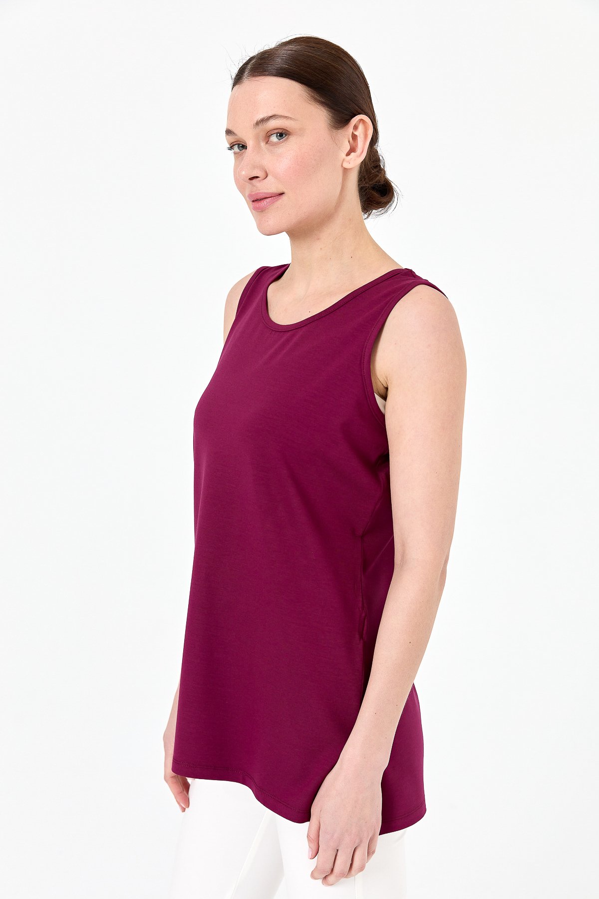 20868Kadın Askılı Penye T-shirt K.Mürdüm