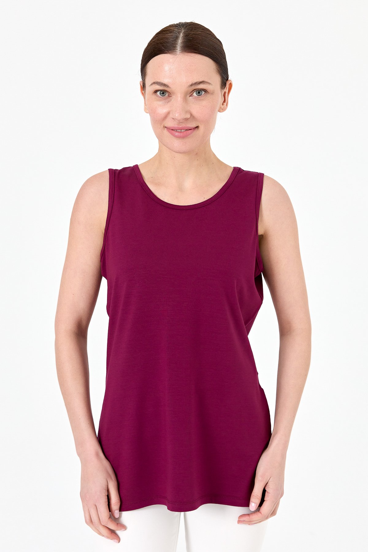 20868Kadın Askılı Penye T-shirt K.Mürdüm