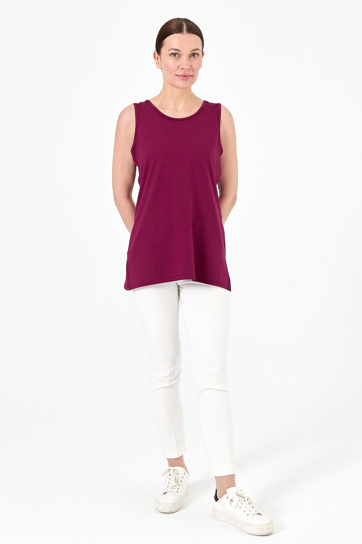 20868Kadın Askılı Penye T-shirt K.Mürdüm