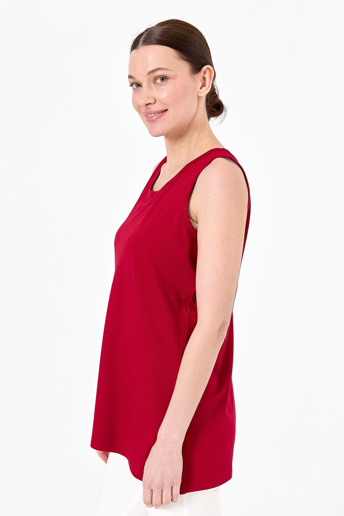 20868Kadın Askılı Penye T-shirt Kırmızı