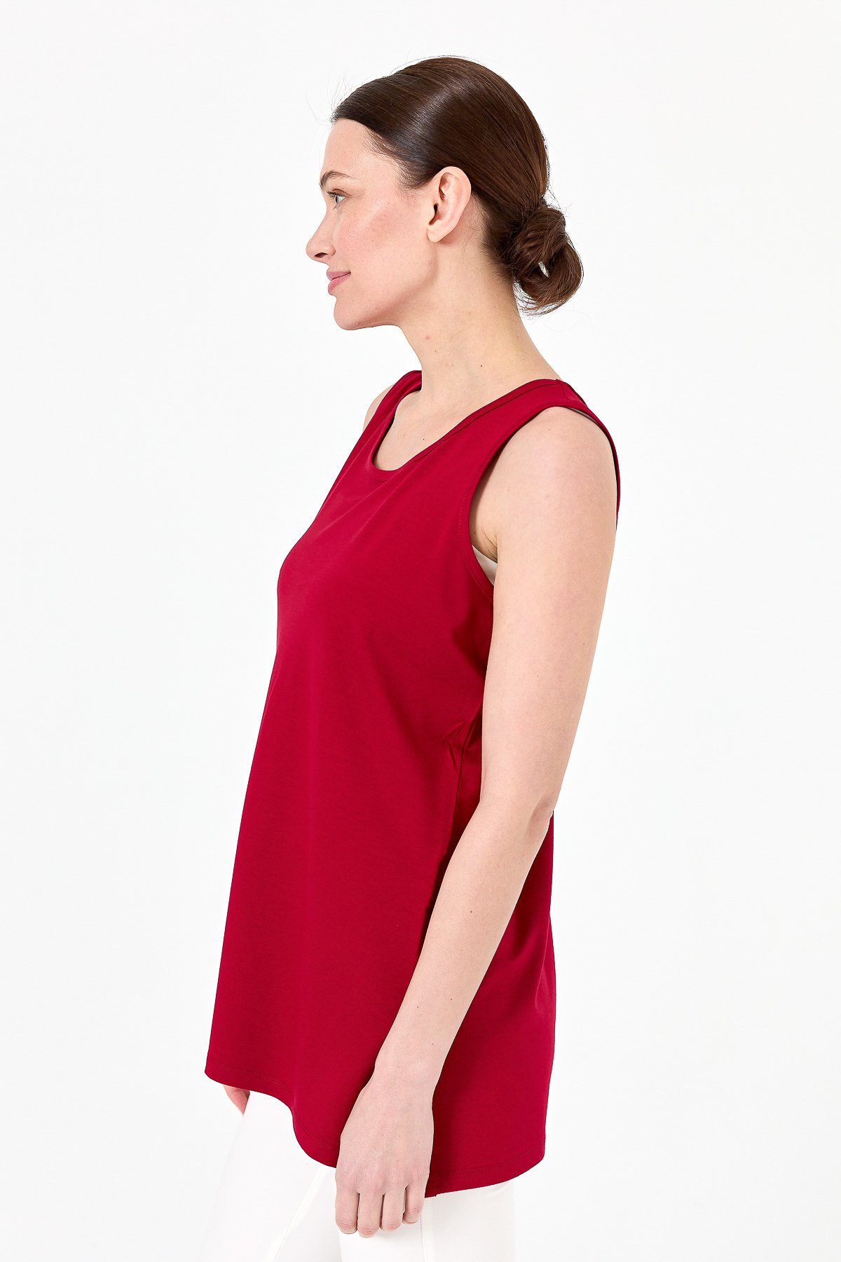 20868Kadın Askılı Penye T-shirt Kırmızı