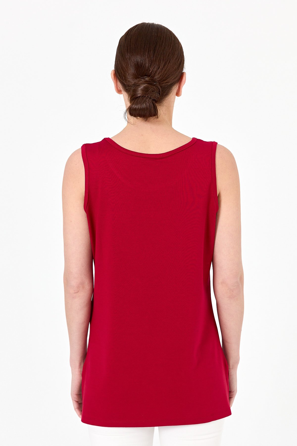 20868Kadın Askılı Penye T-shirt Kırmızı