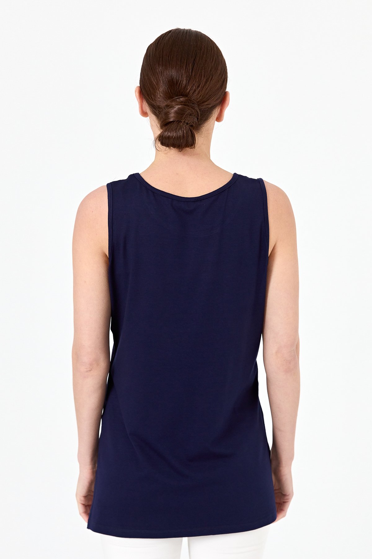 20868Kadın Askılı Penye T-shirt Lacivert