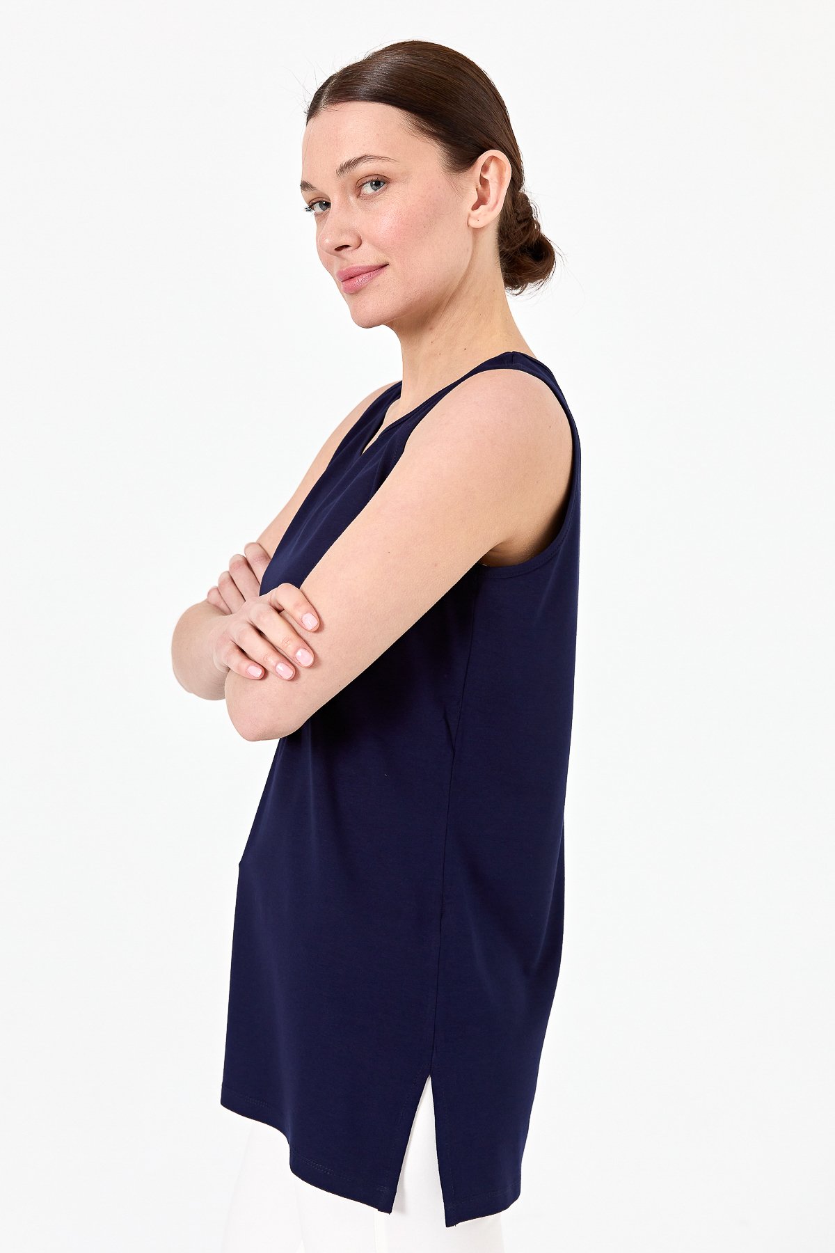 20868Kadın Askılı Penye T-shirt Lacivert