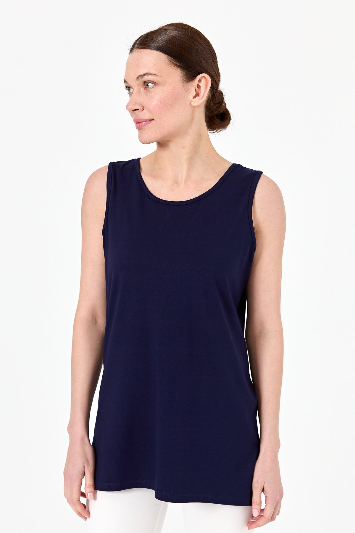 20868Kadın Askılı Penye T-shirt Lacivert