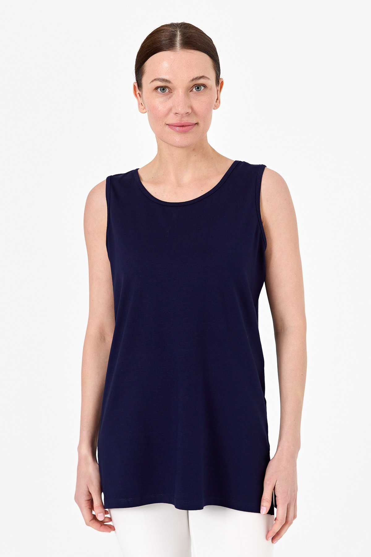 20868Kadın Askılı Penye T-shirt Lacivert