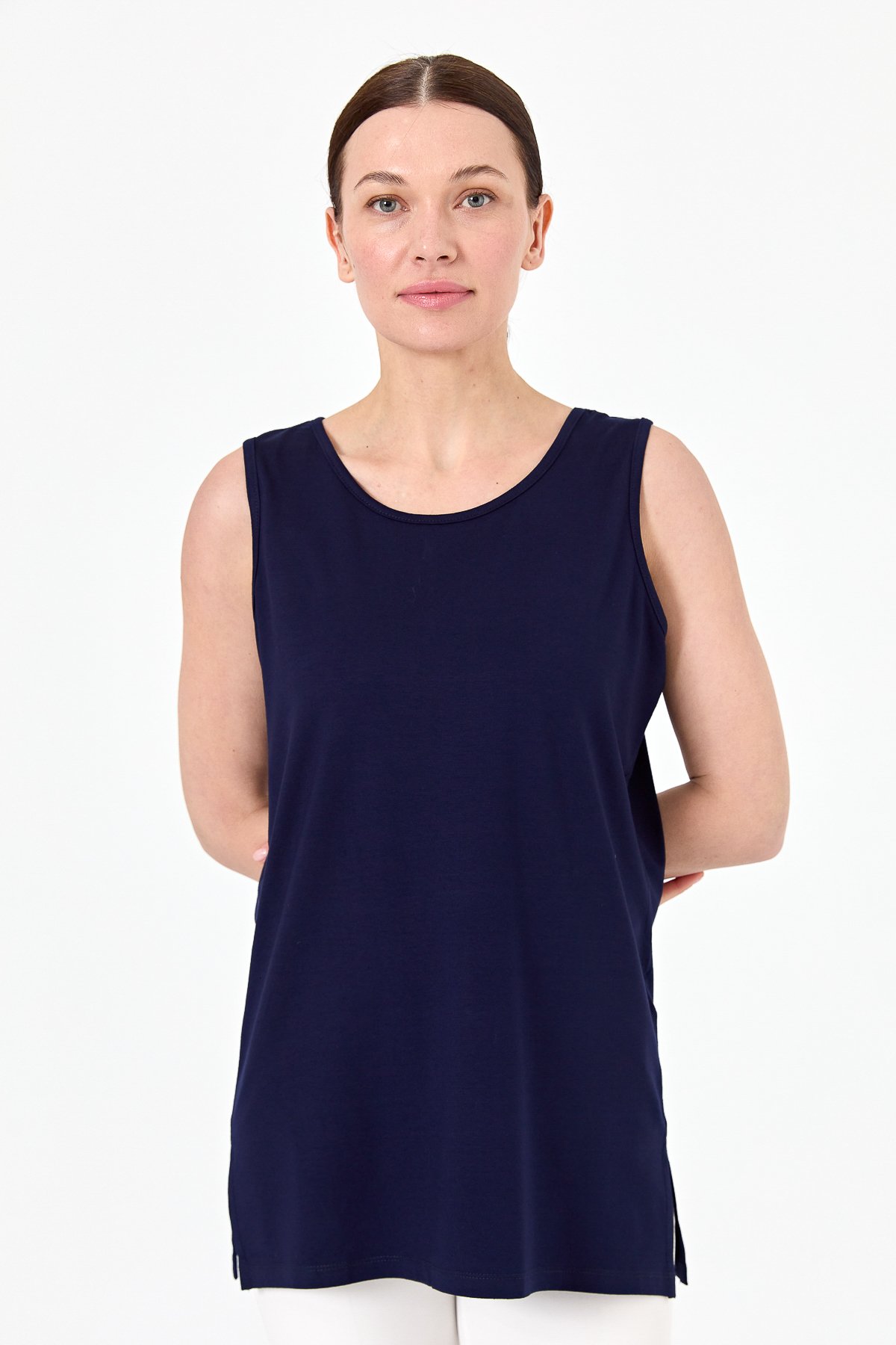 20868Kadın Askılı Penye T-shirt Lacivert