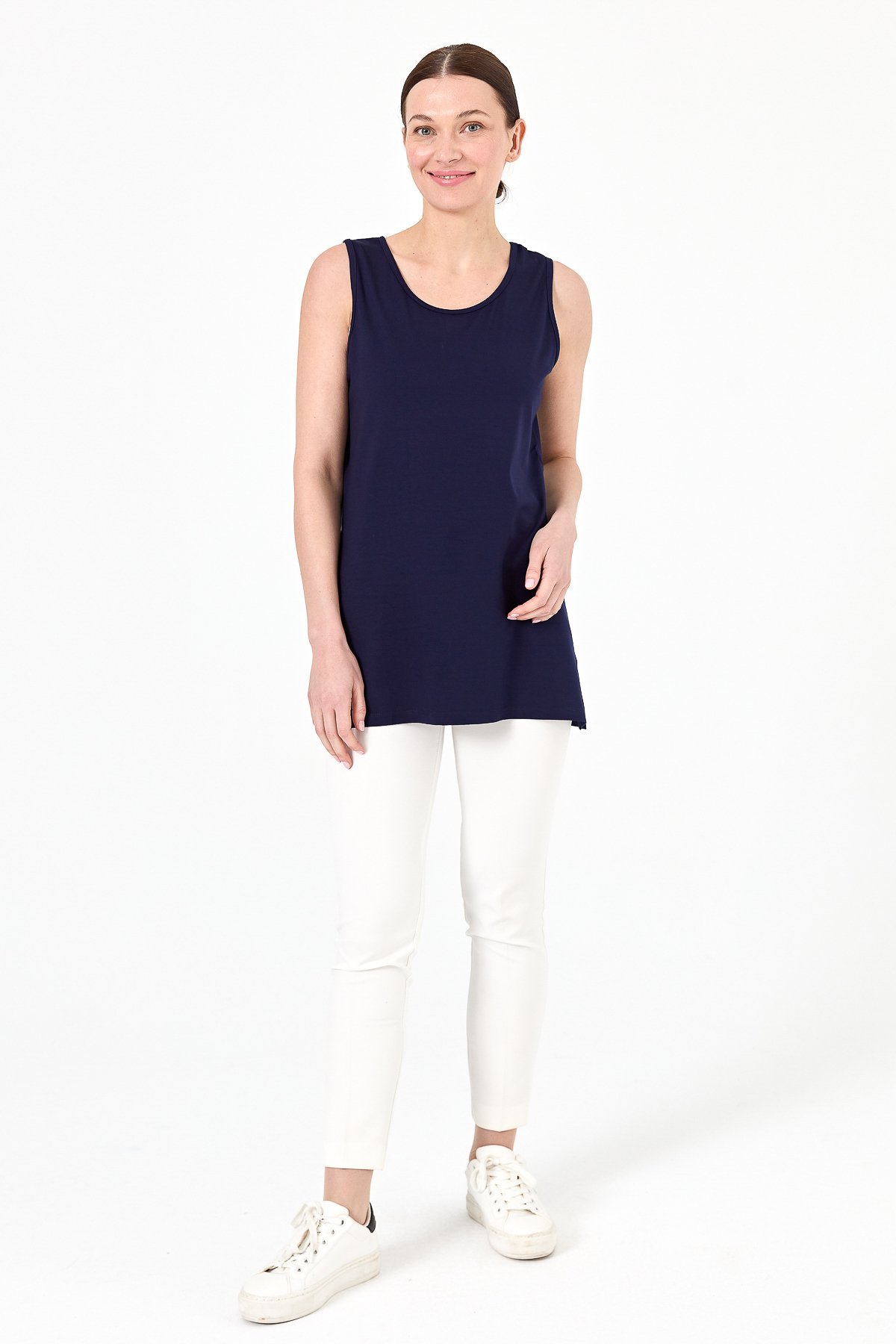 20868Kadın Askılı Penye T-shirt Lacivert