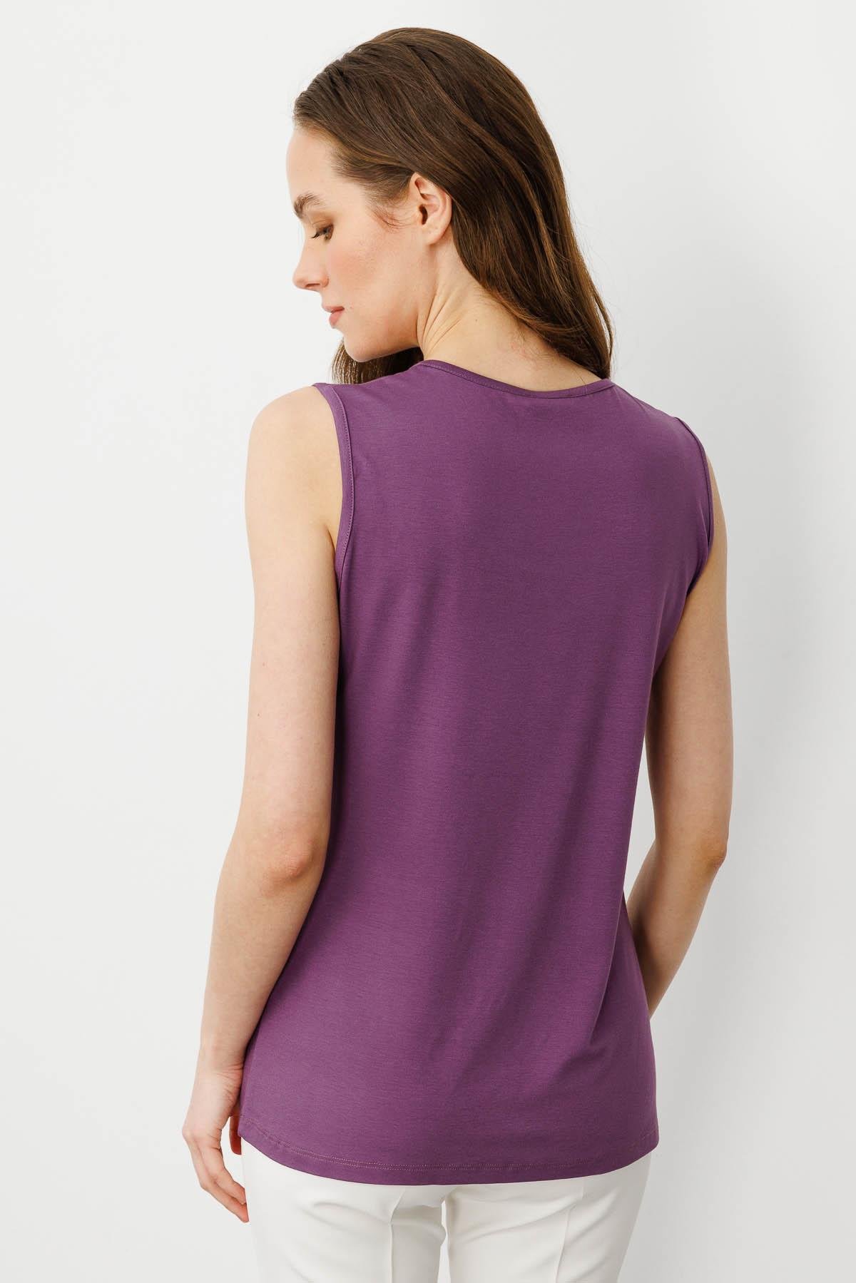 20868Kadın Askılı Penye T-shirt Lila