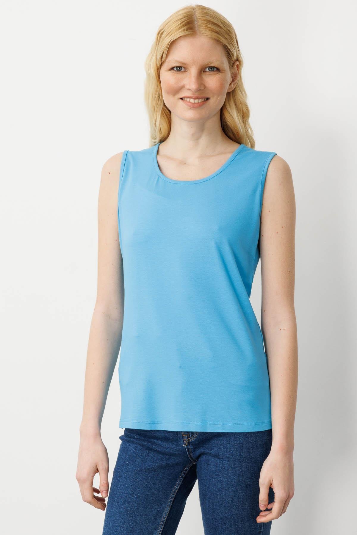 20868Kadın Askılı Penye T-shirt Mavi