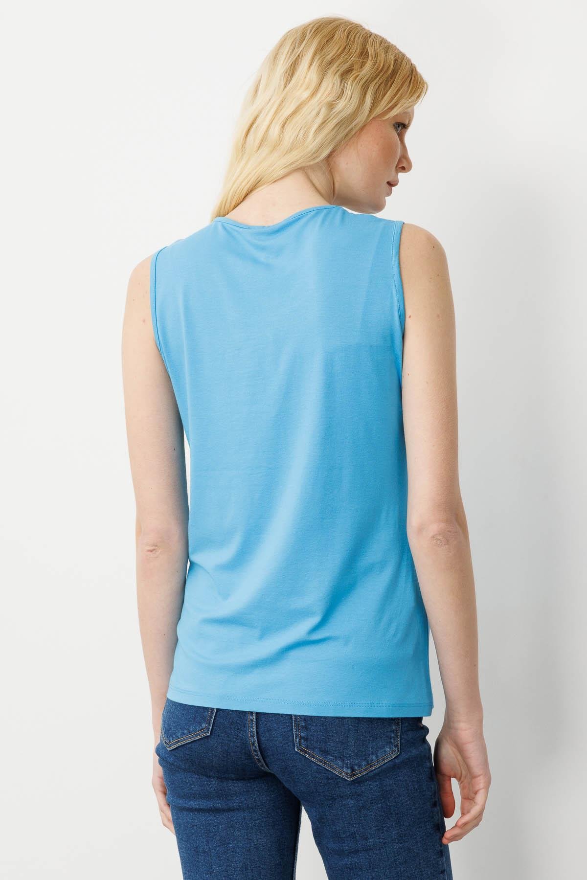 20868Kadın Askılı Penye T-shirt Mavi