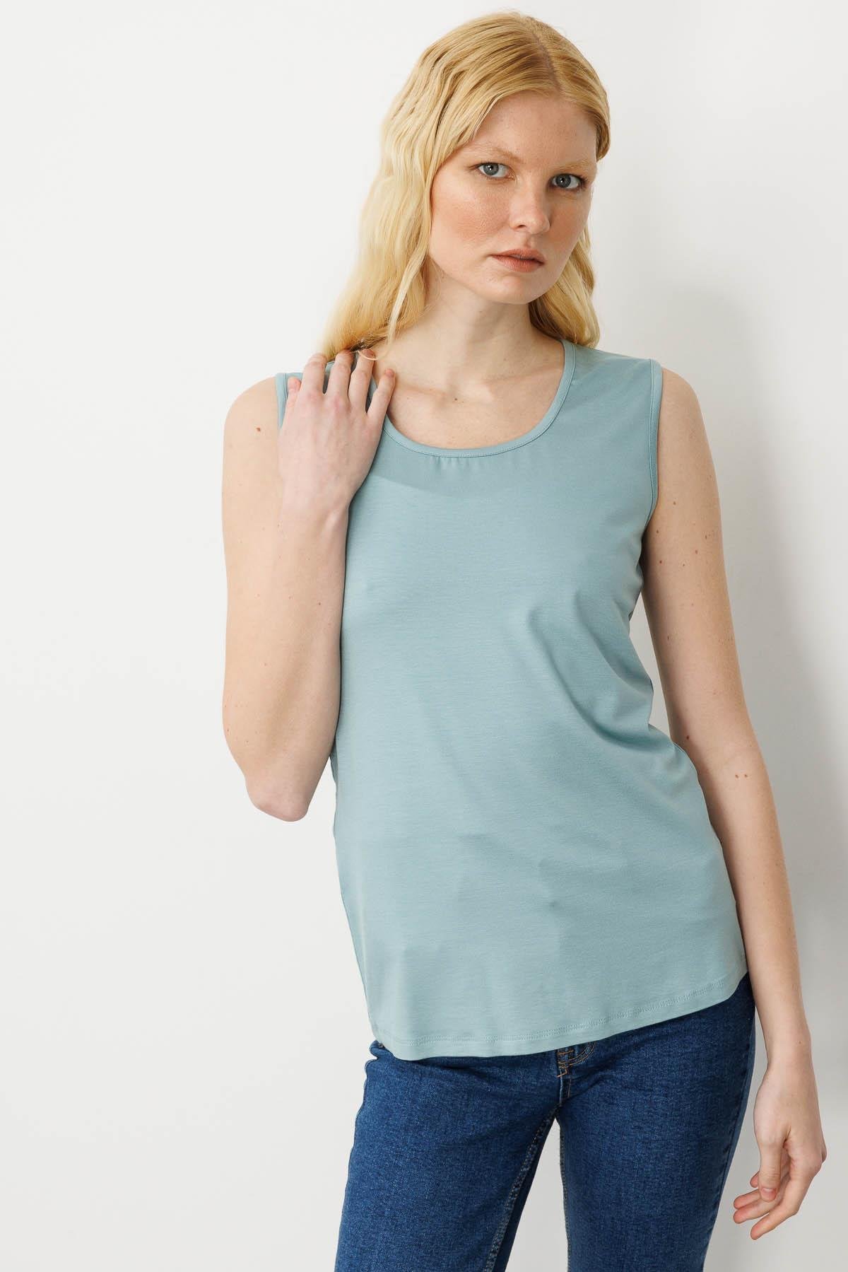 20868Kadın Askılı Penye T-shirt Mint