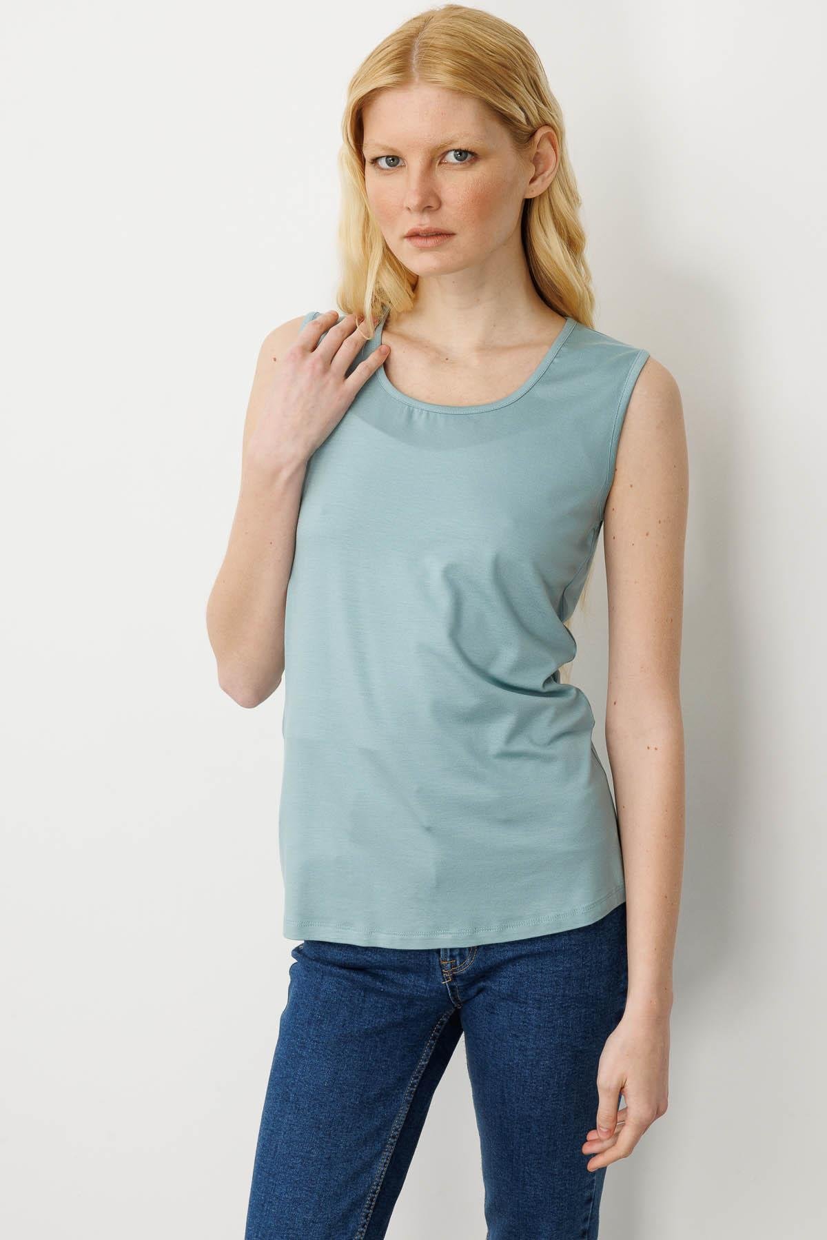 20868Kadın Askılı Penye T-shirt Mint