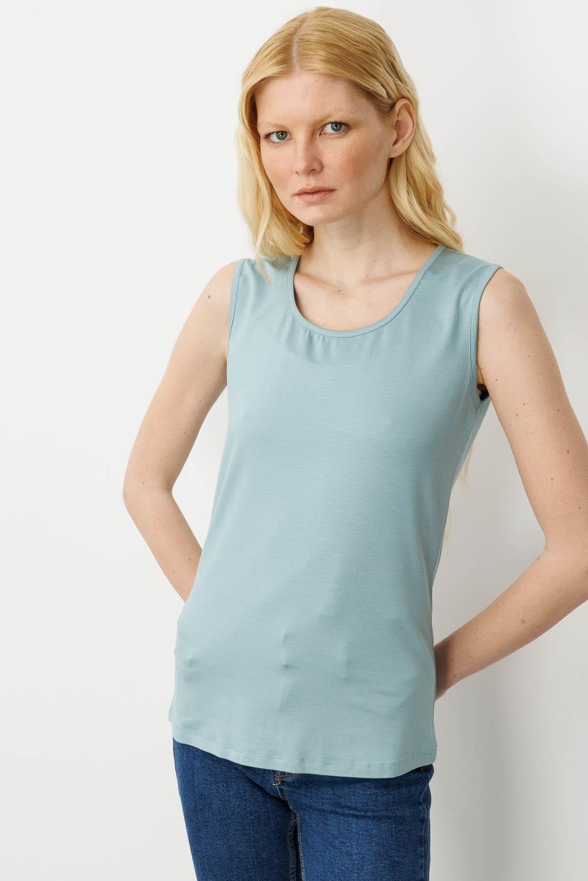 20868Kadın Askılı Penye T-shirt Mint