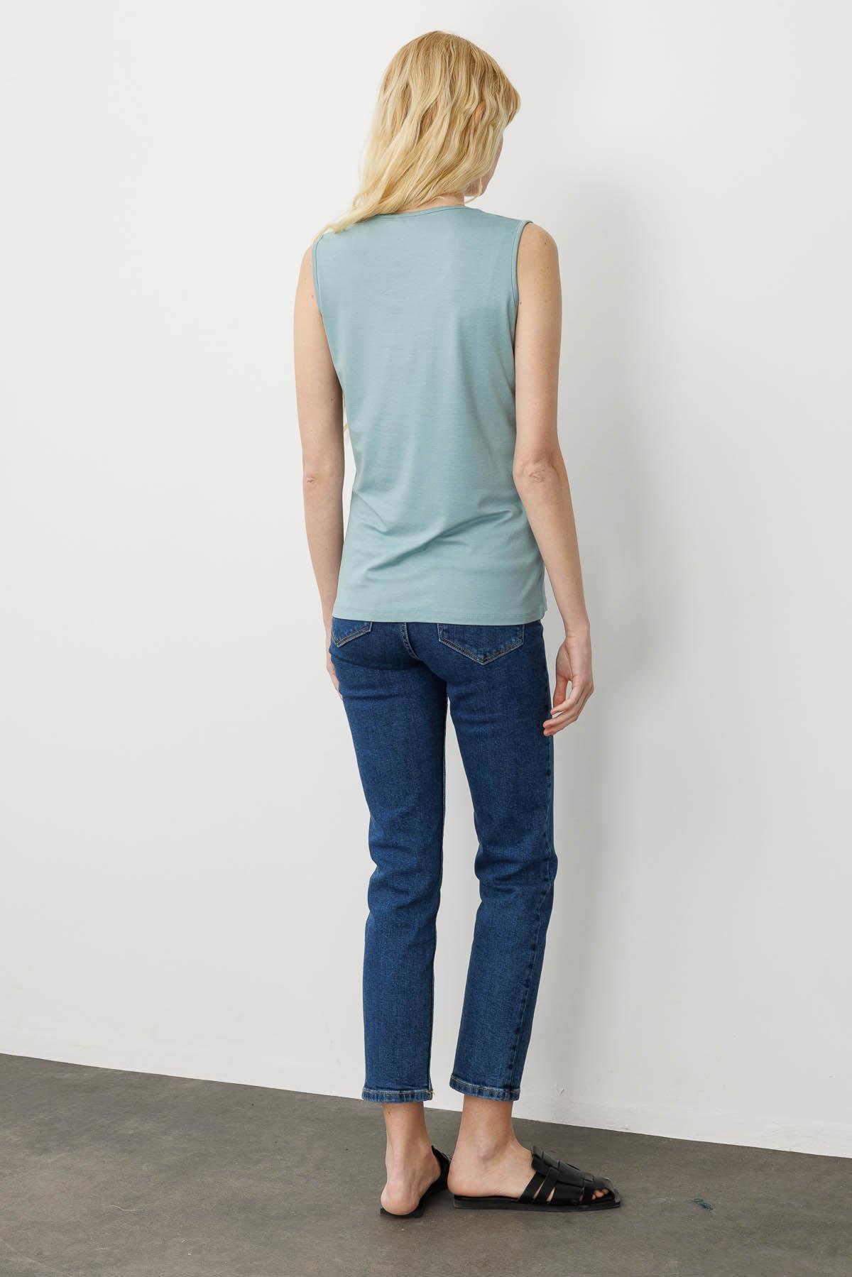 20868Kadın Askılı Penye T-shirt Mint