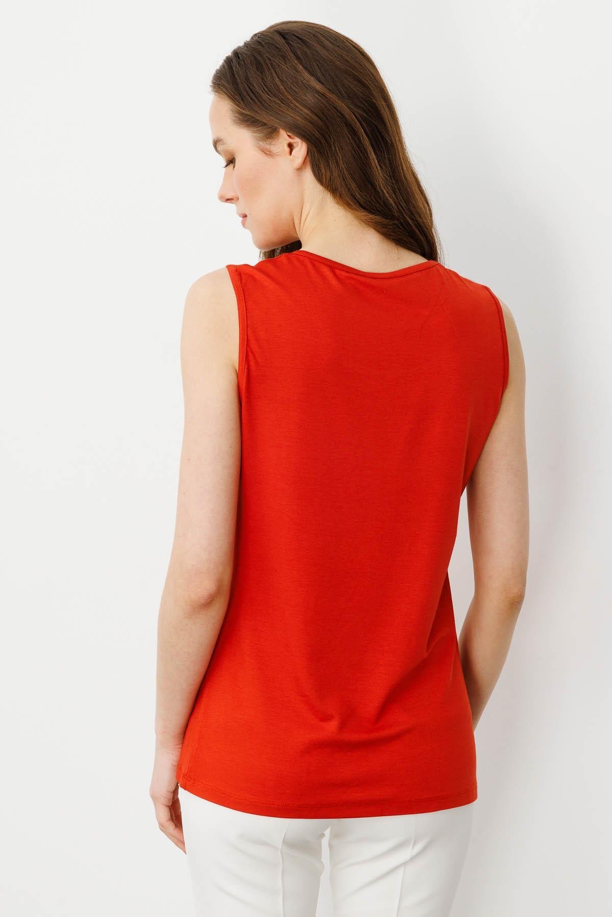 20868Kadın Askılı Penye T-shirt Oranj