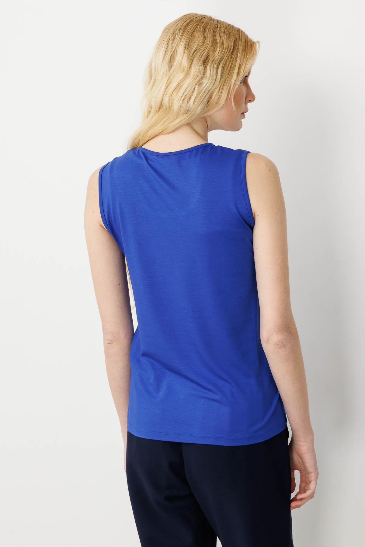 20868Kadın Askılı Penye T-shirt Saks