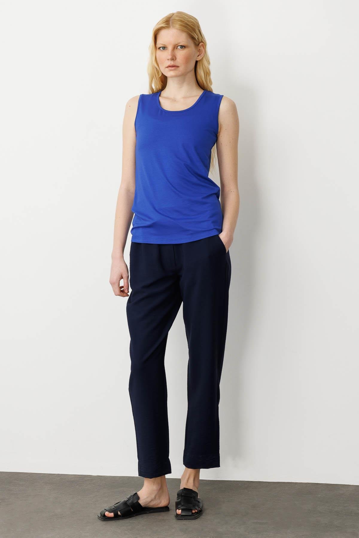 20868Kadın Askılı Penye T-shirt Saks