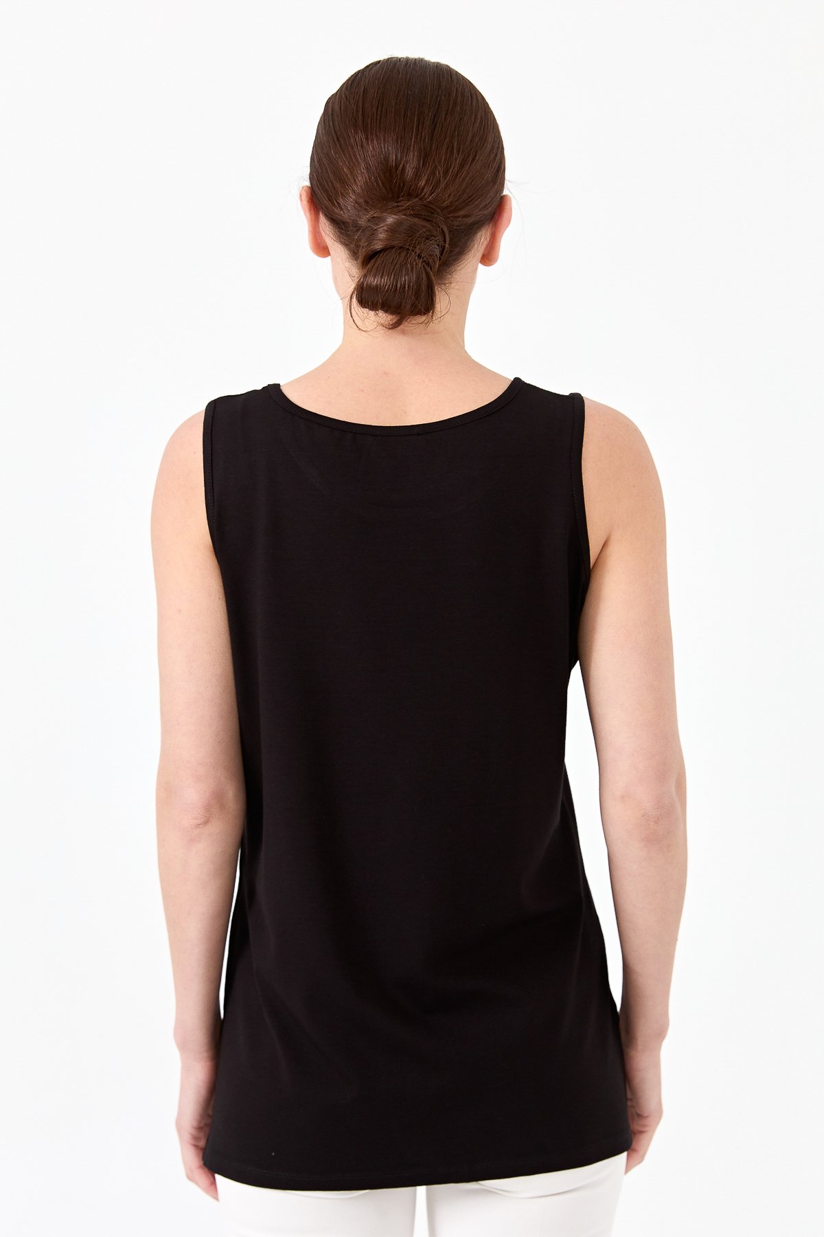 20868Kadın Askılı Penye T-shirt Siyah