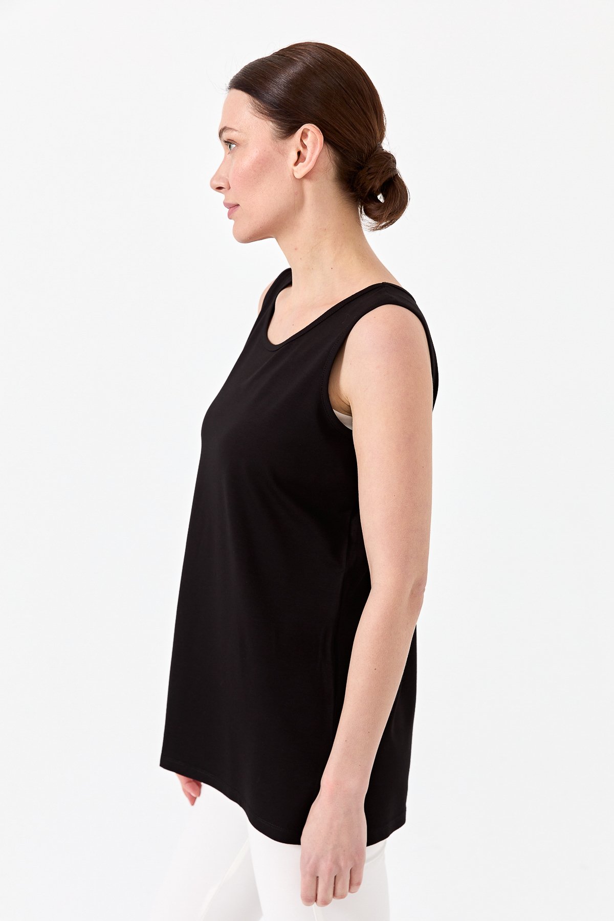 20868Kadın Askılı Penye T-shirt Siyah