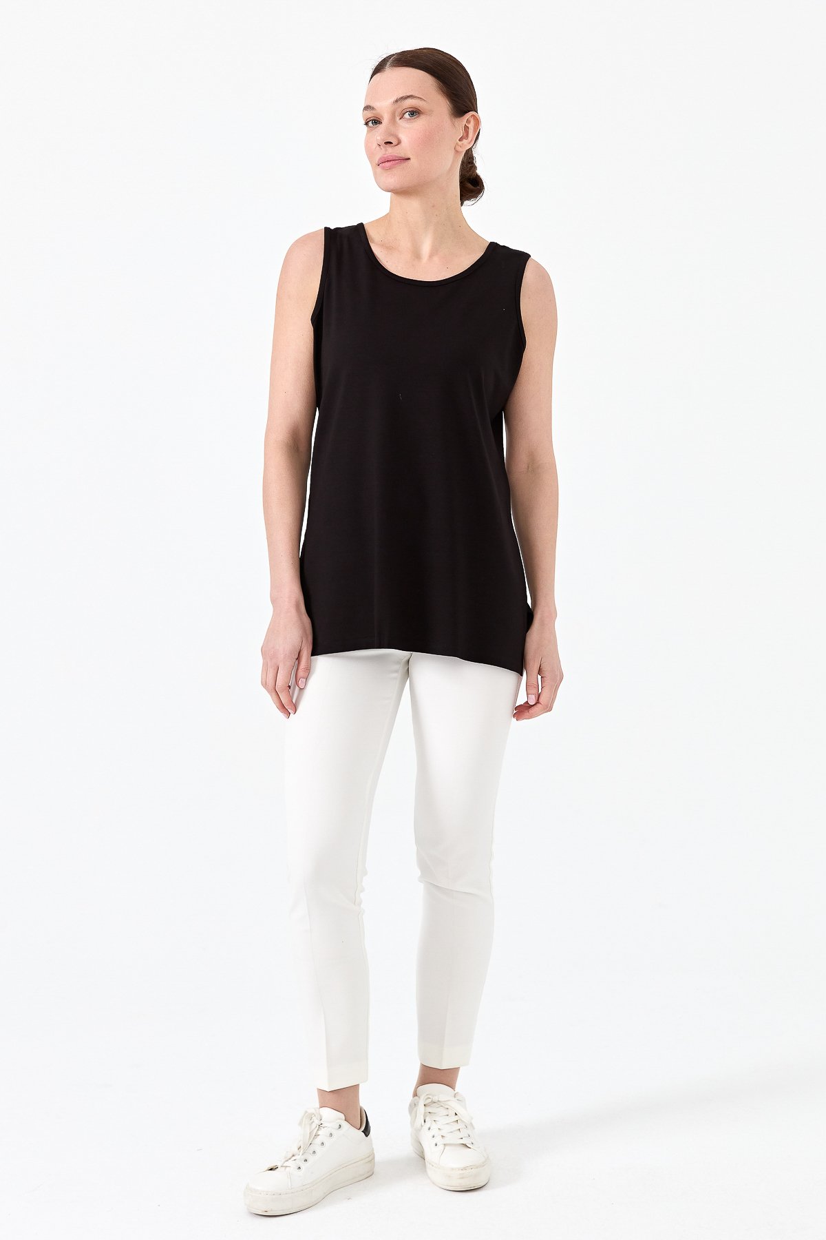 20868Kadın Askılı Penye T-shirt Siyah