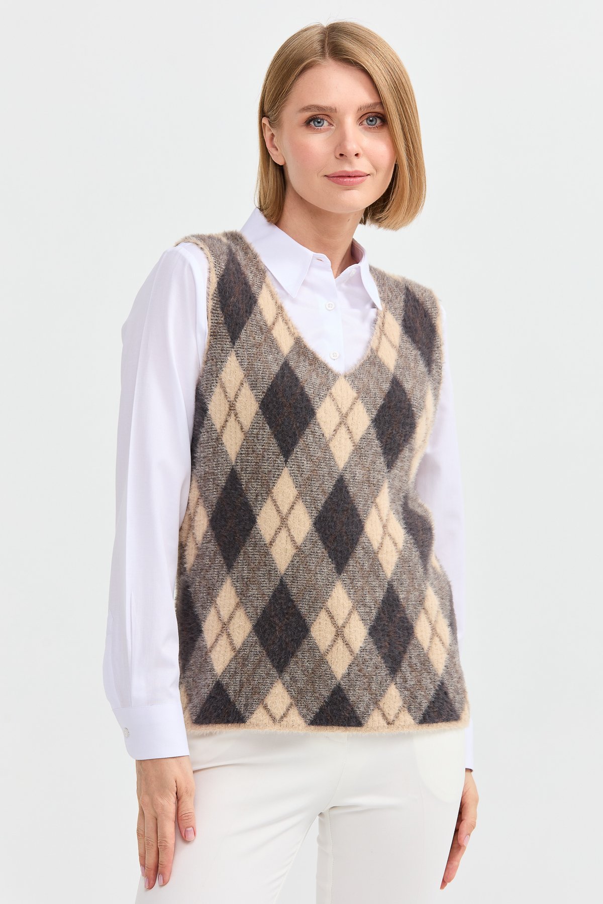 22266Kadın Baklava Desenli Süveter 12