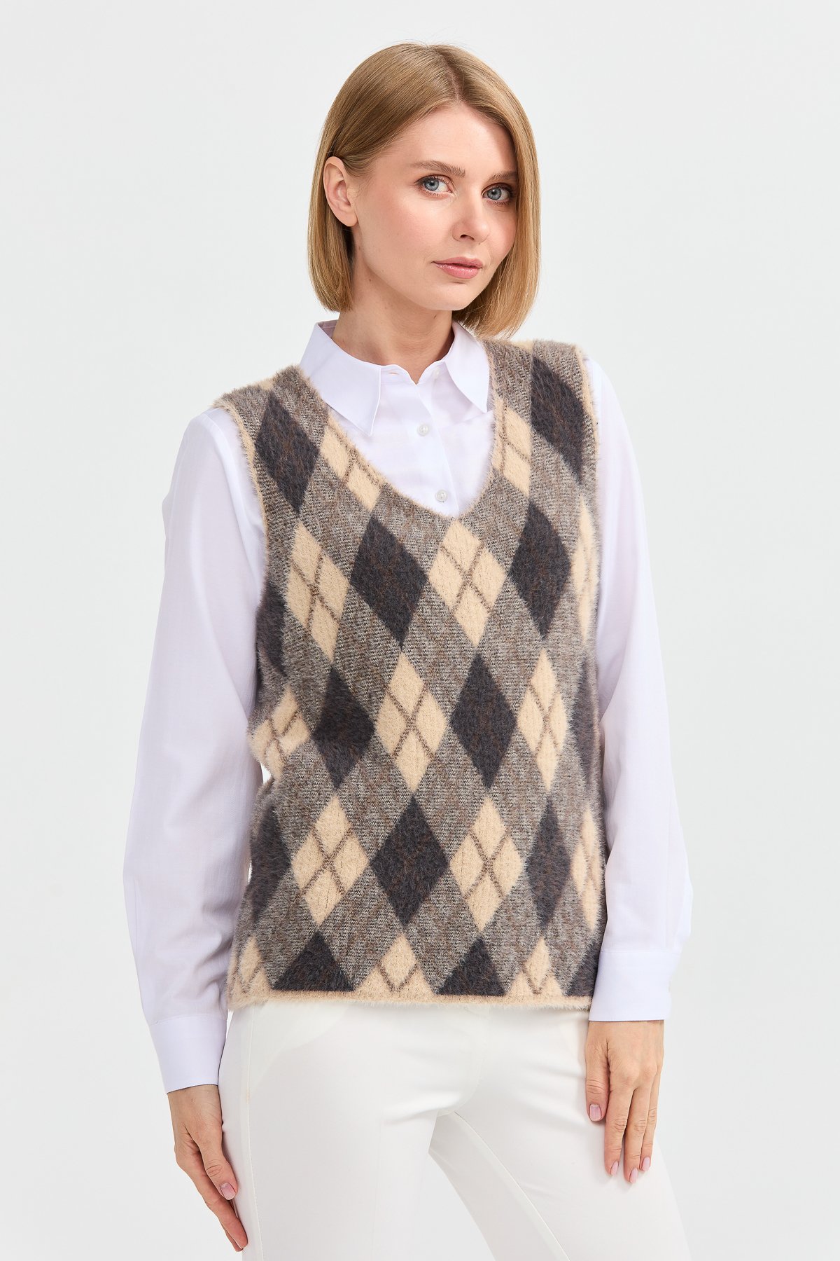 22266Kadın Baklava Desenli Süveter 12