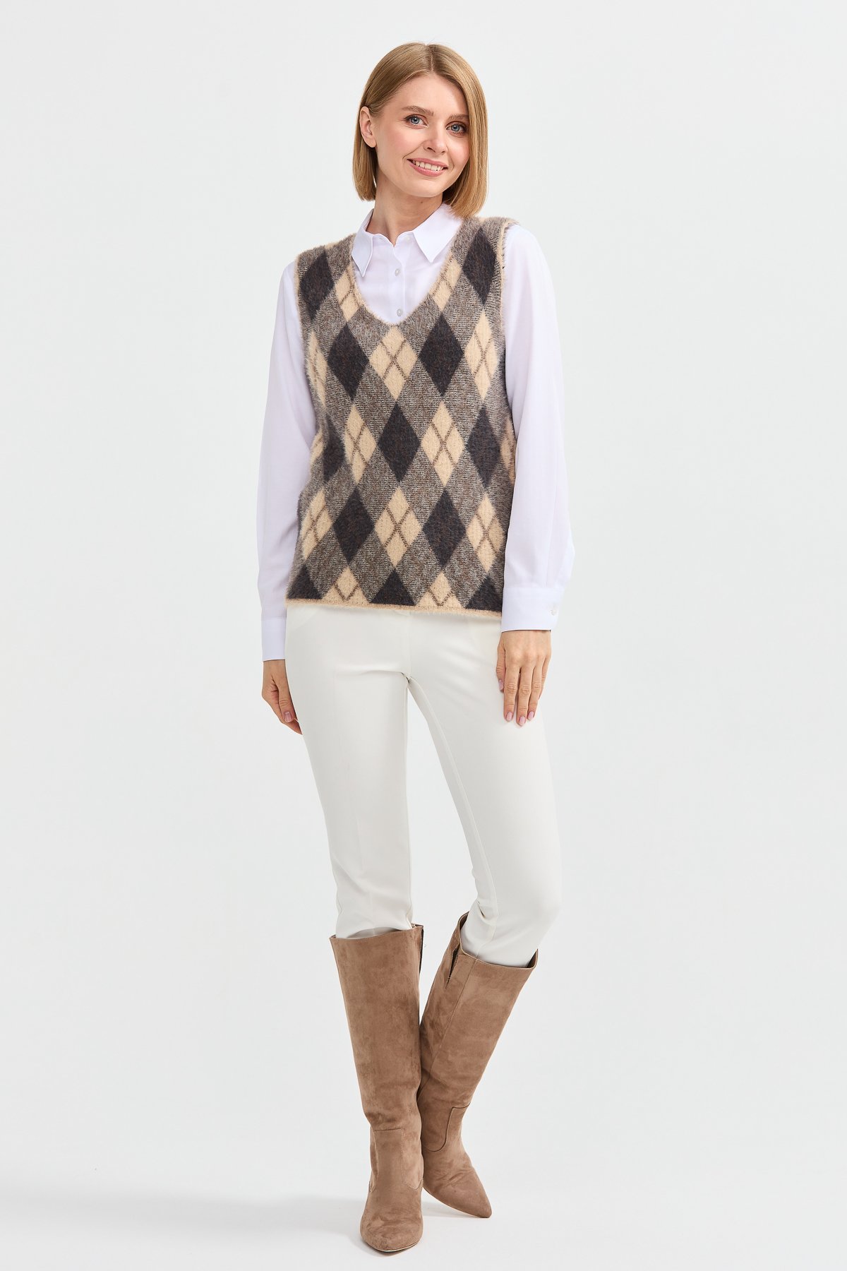 22266Kadın Baklava Desenli Süveter 12