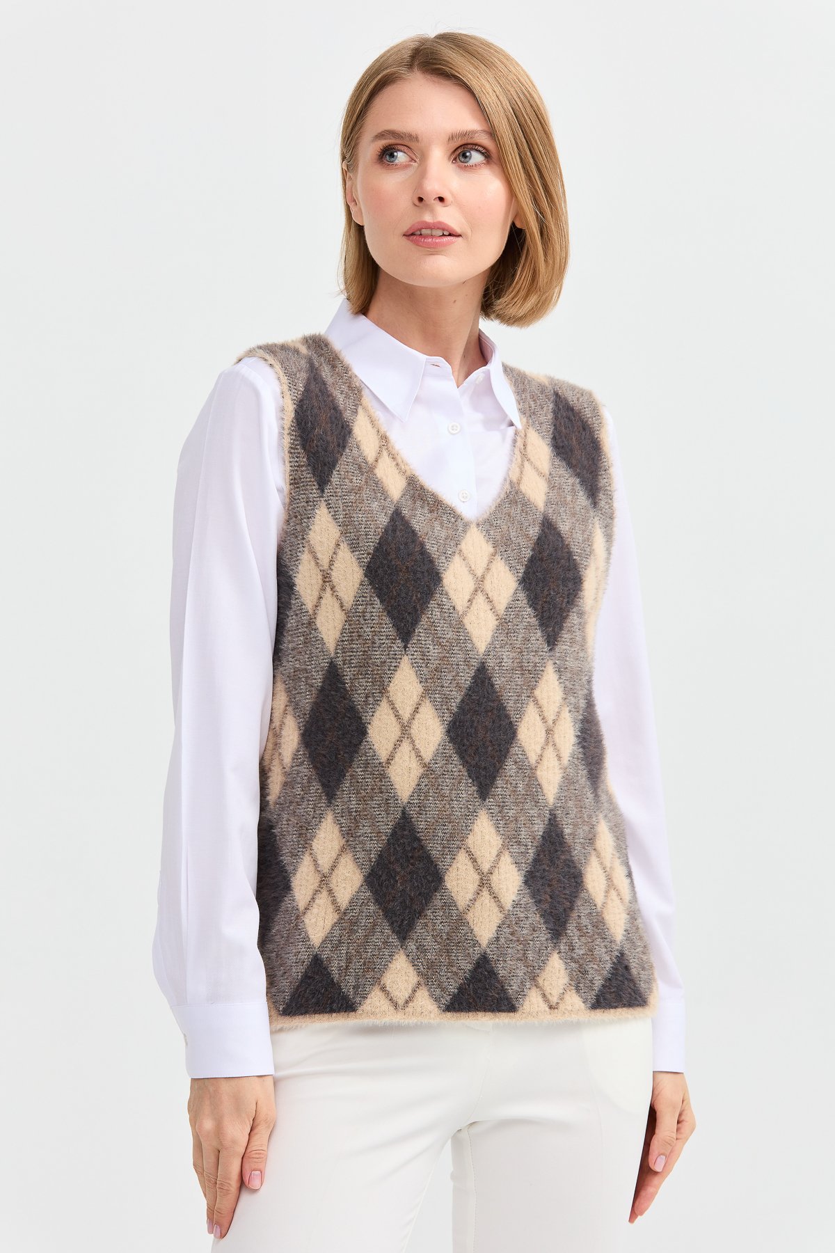 22266Kadın Baklava Desenli Süveter 12