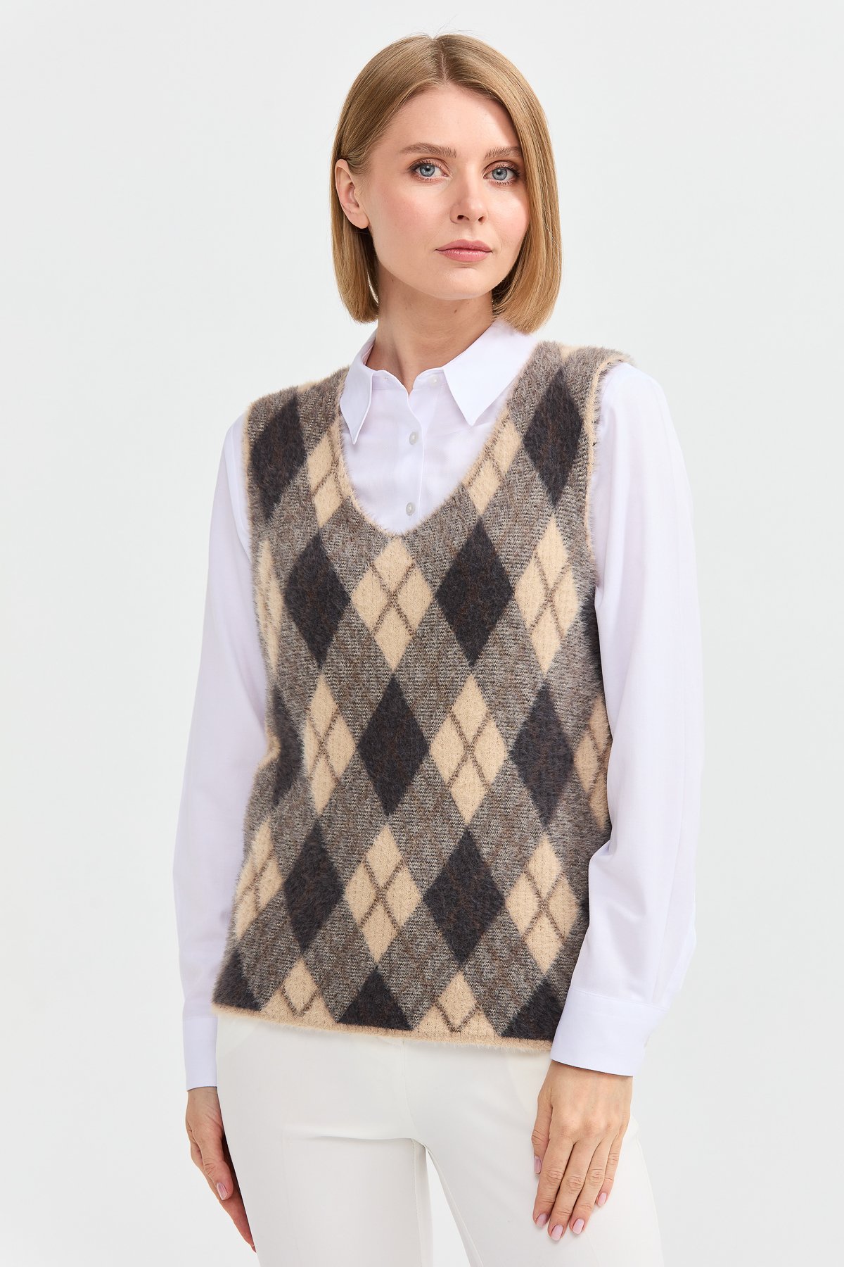 22266Kadın Baklava Desenli Süveter 12