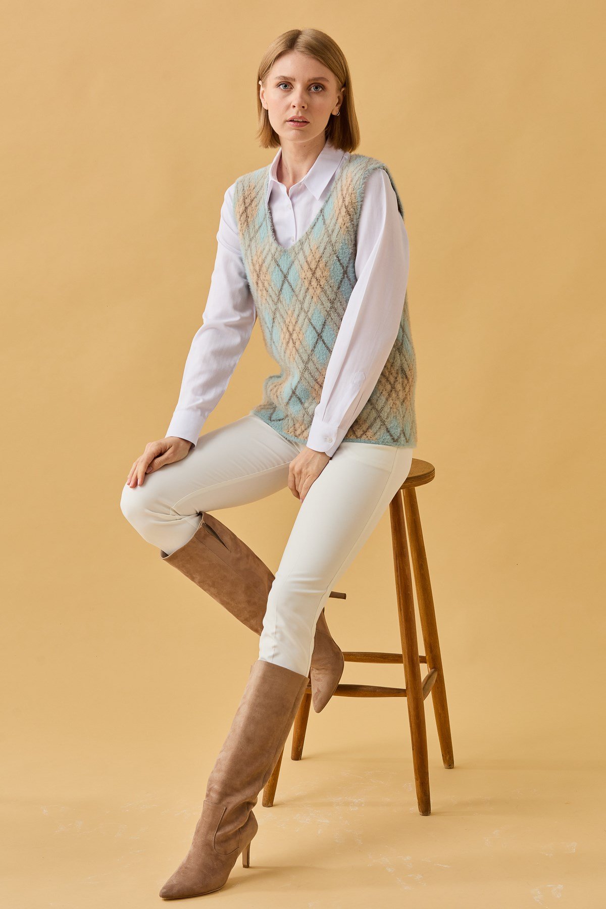 22266Kadın Baklava Desenli Süveter 14