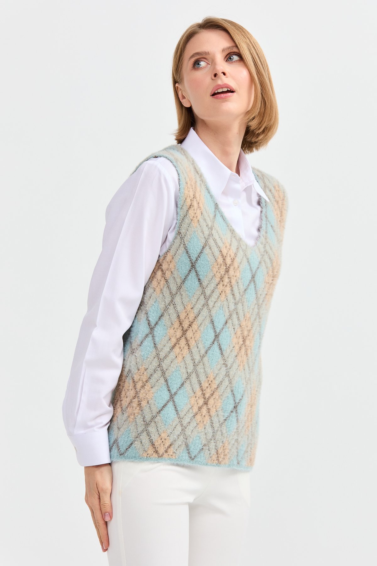 22266Kadın Baklava Desenli Süveter 14