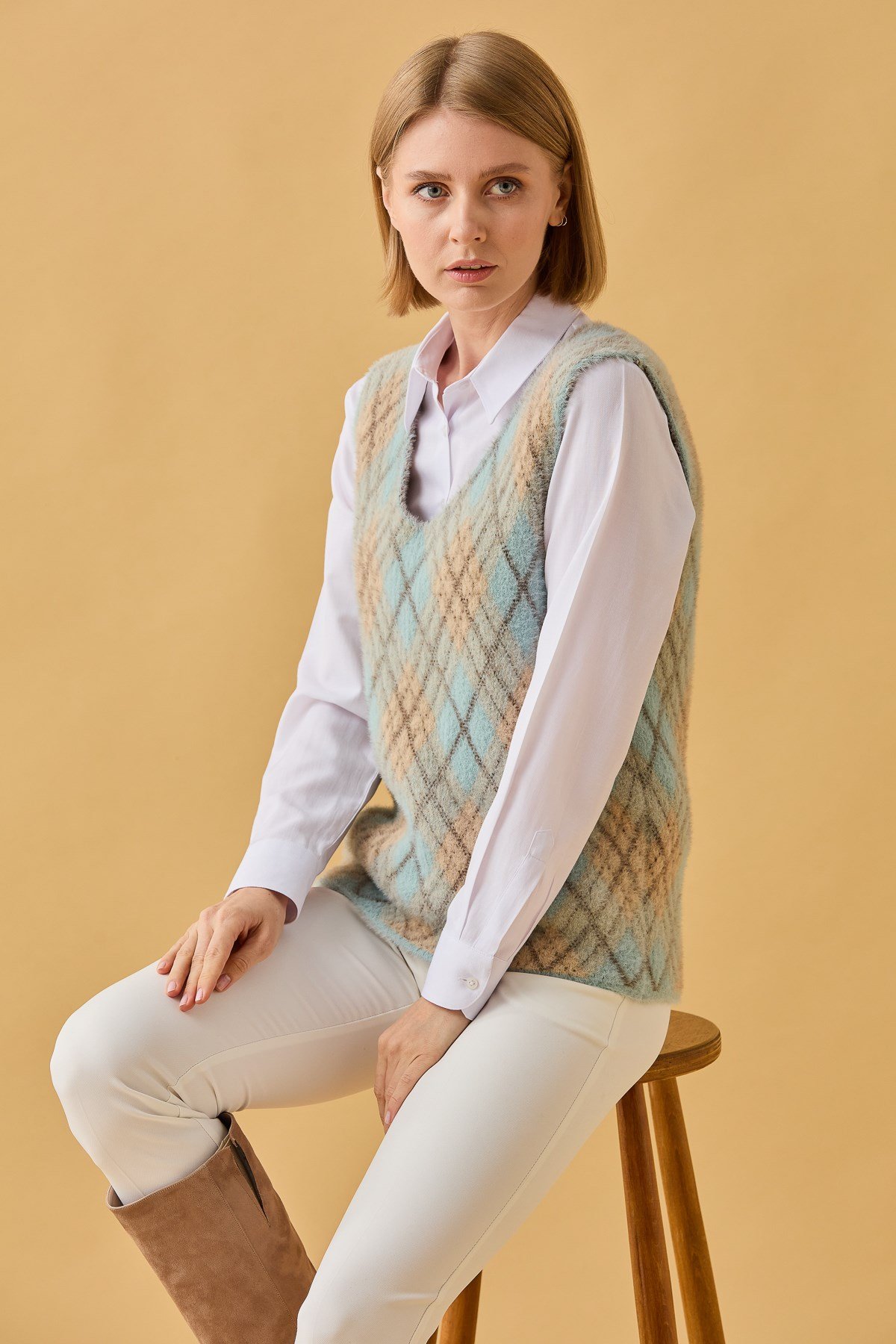 22266Kadın Baklava Desenli Süveter 14