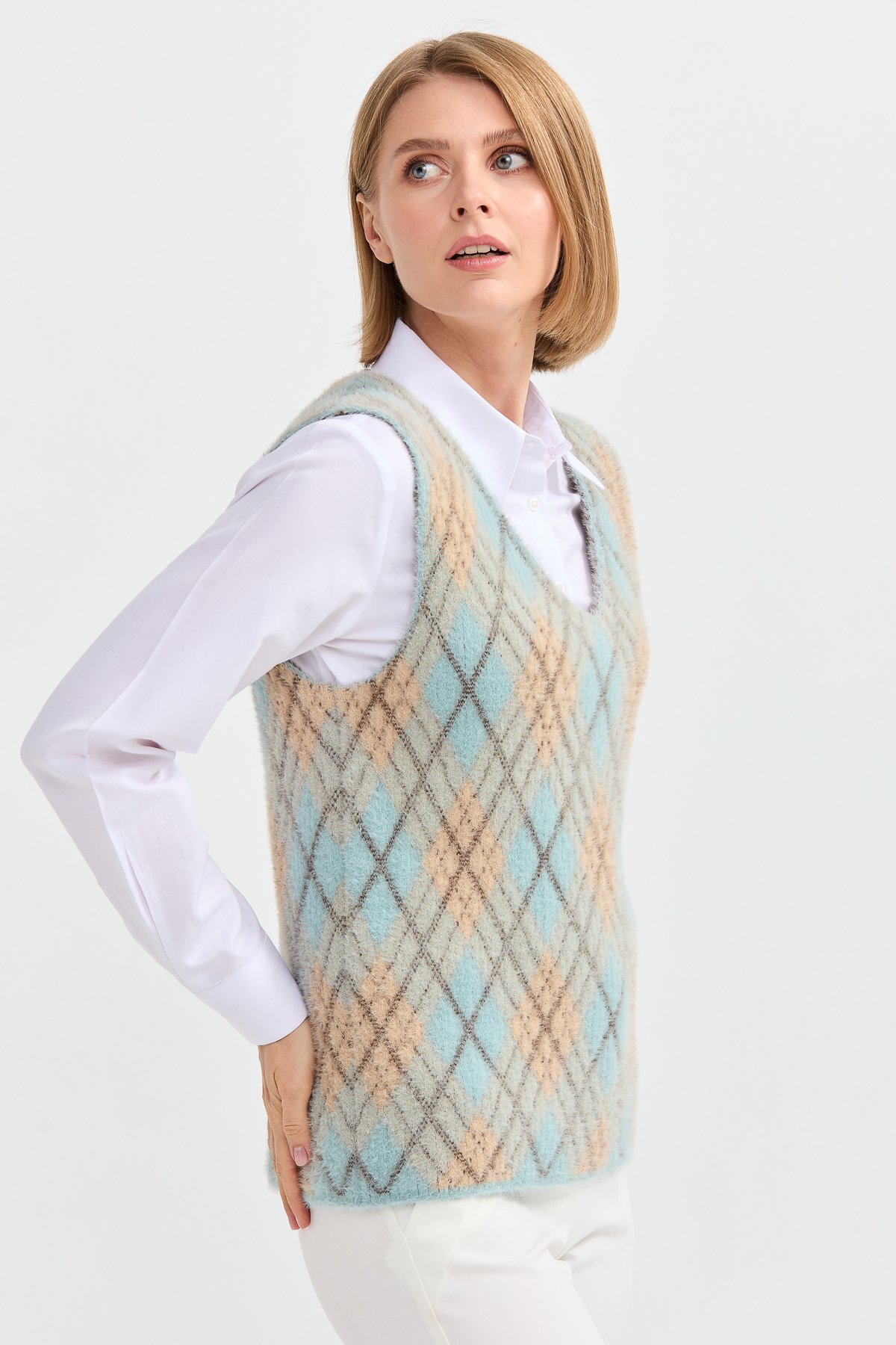 22266Kadın Baklava Desenli Süveter 14