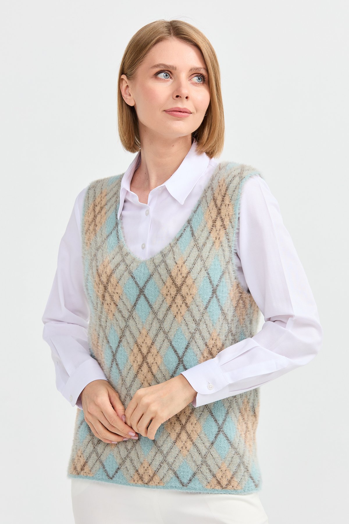 22266Kadın Baklava Desenli Süveter 14