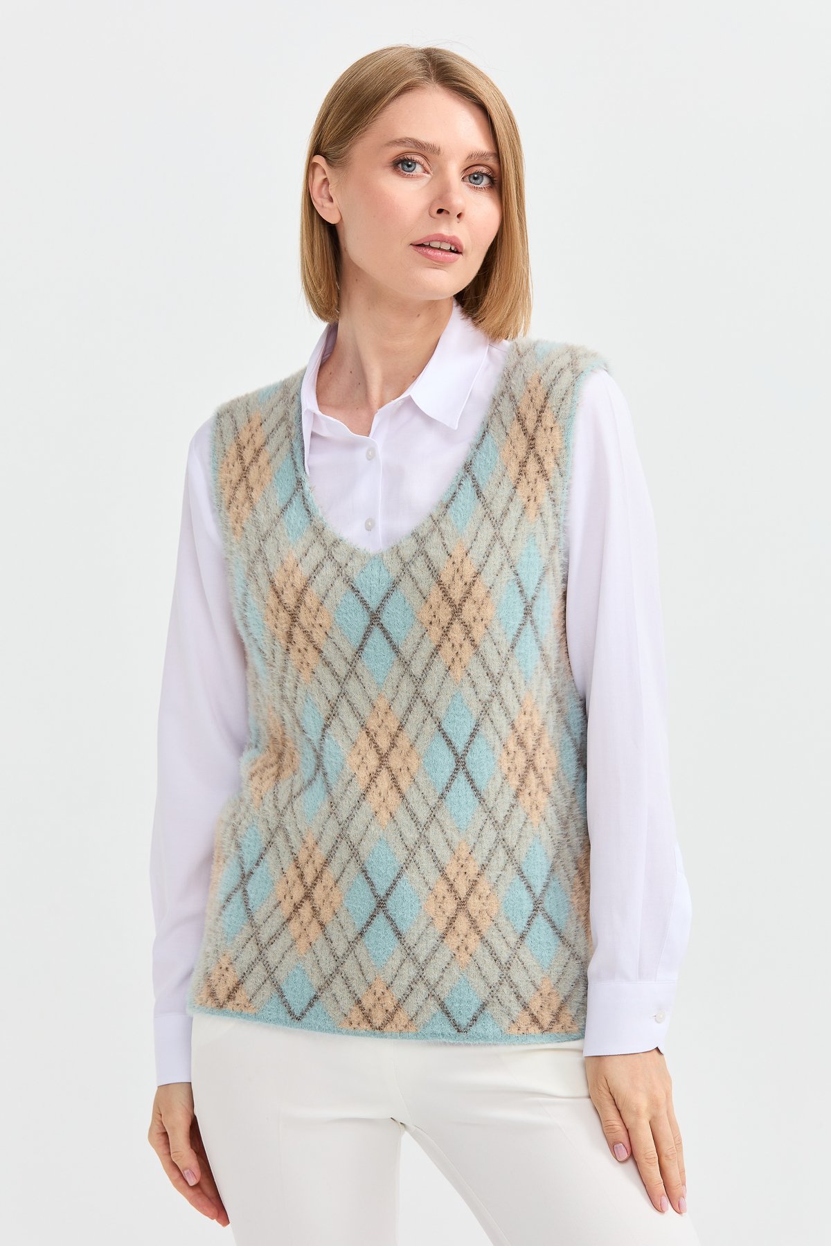 22266Kadın Baklava Desenli Süveter 14