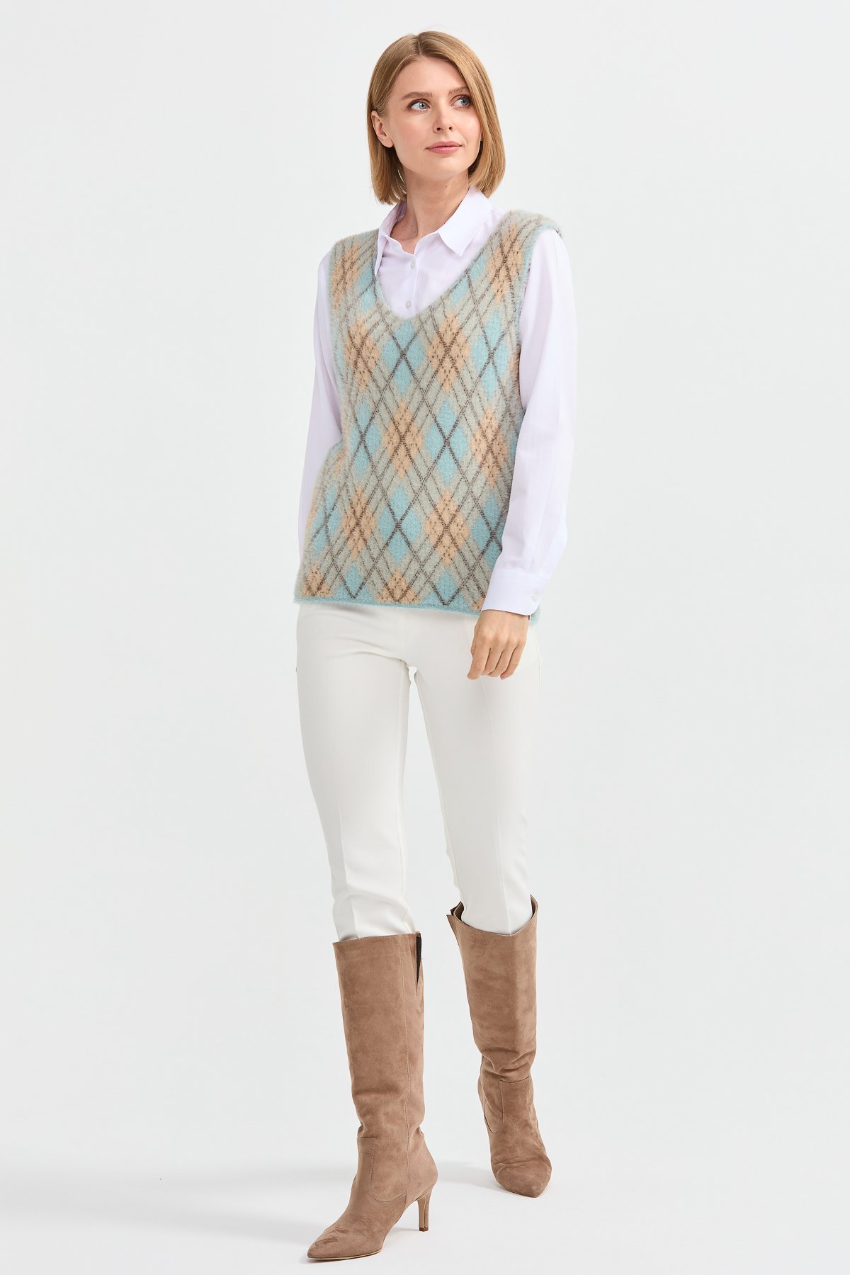 22266Kadın Baklava Desenli Süveter 14