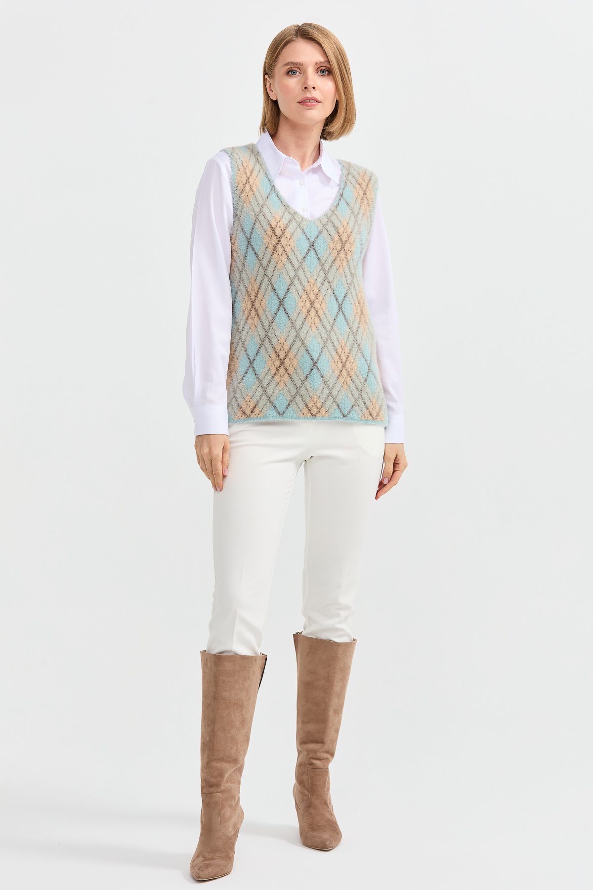 22266Kadın Baklava Desenli Süveter 14