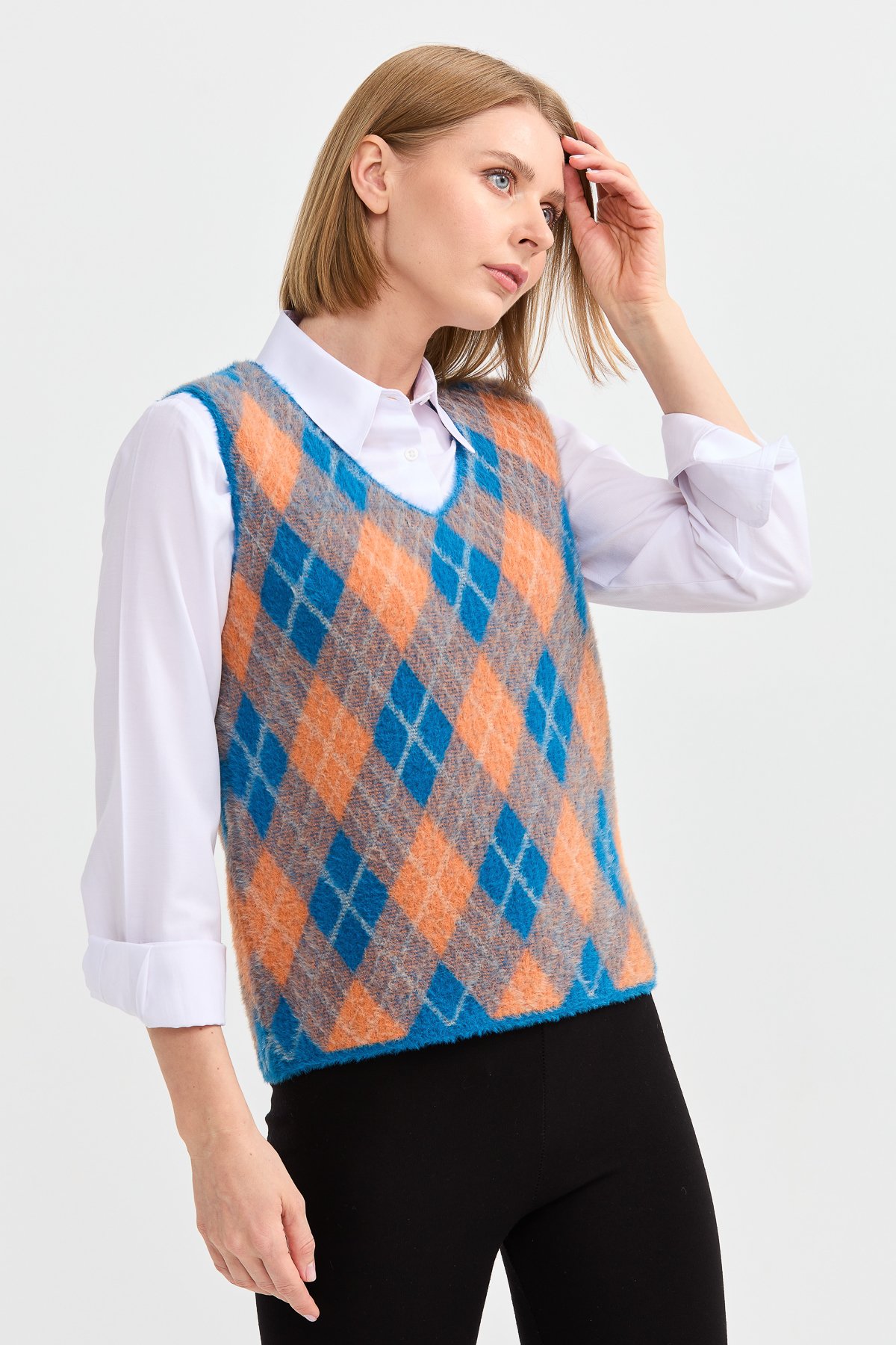 22266Kadın Baklava Desenli Süveter 23