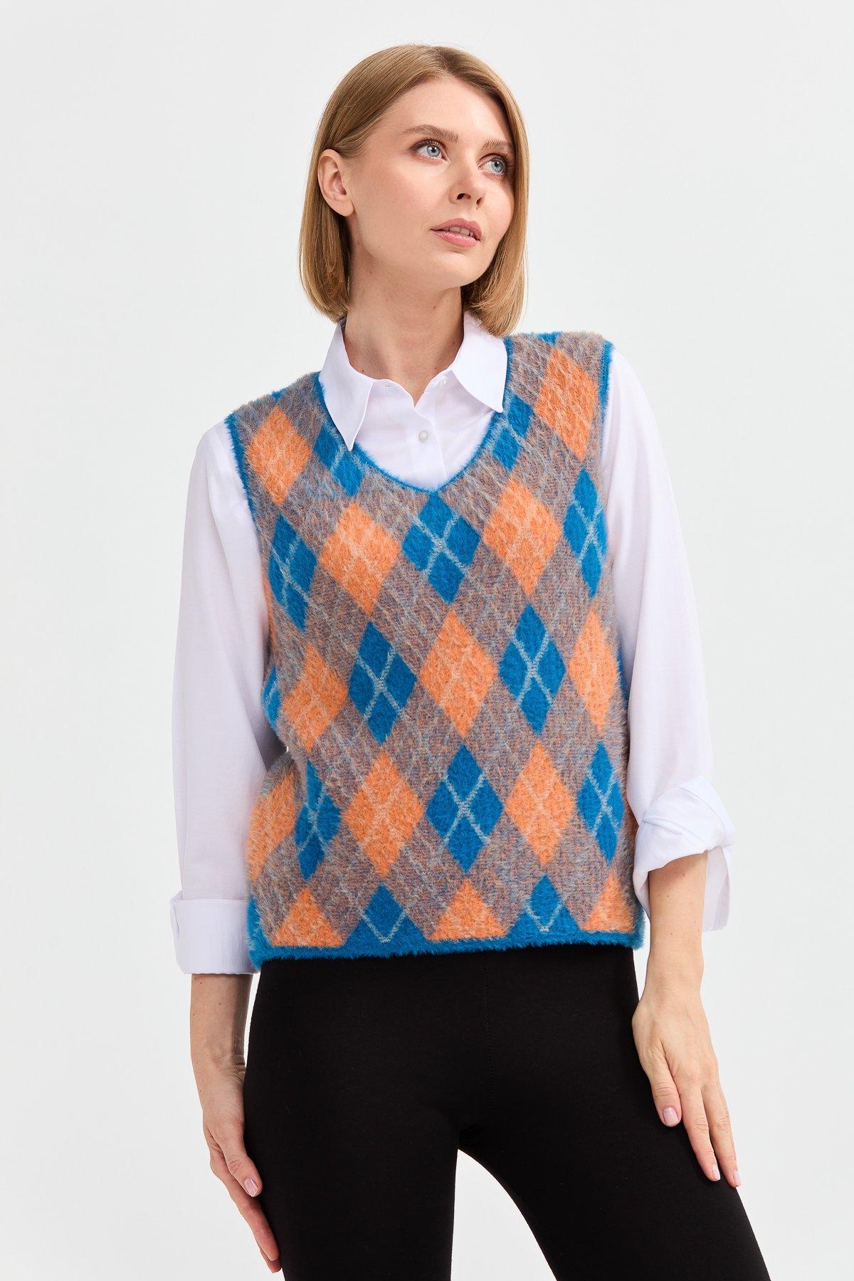 22266Kadın Baklava Desenli Süveter 23