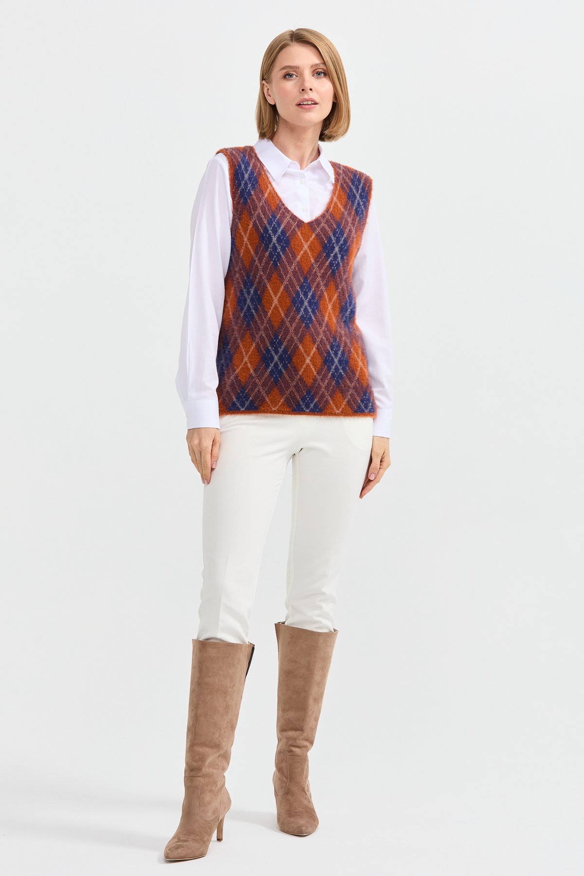 22266Kadın Baklava Desenli Süveter 2