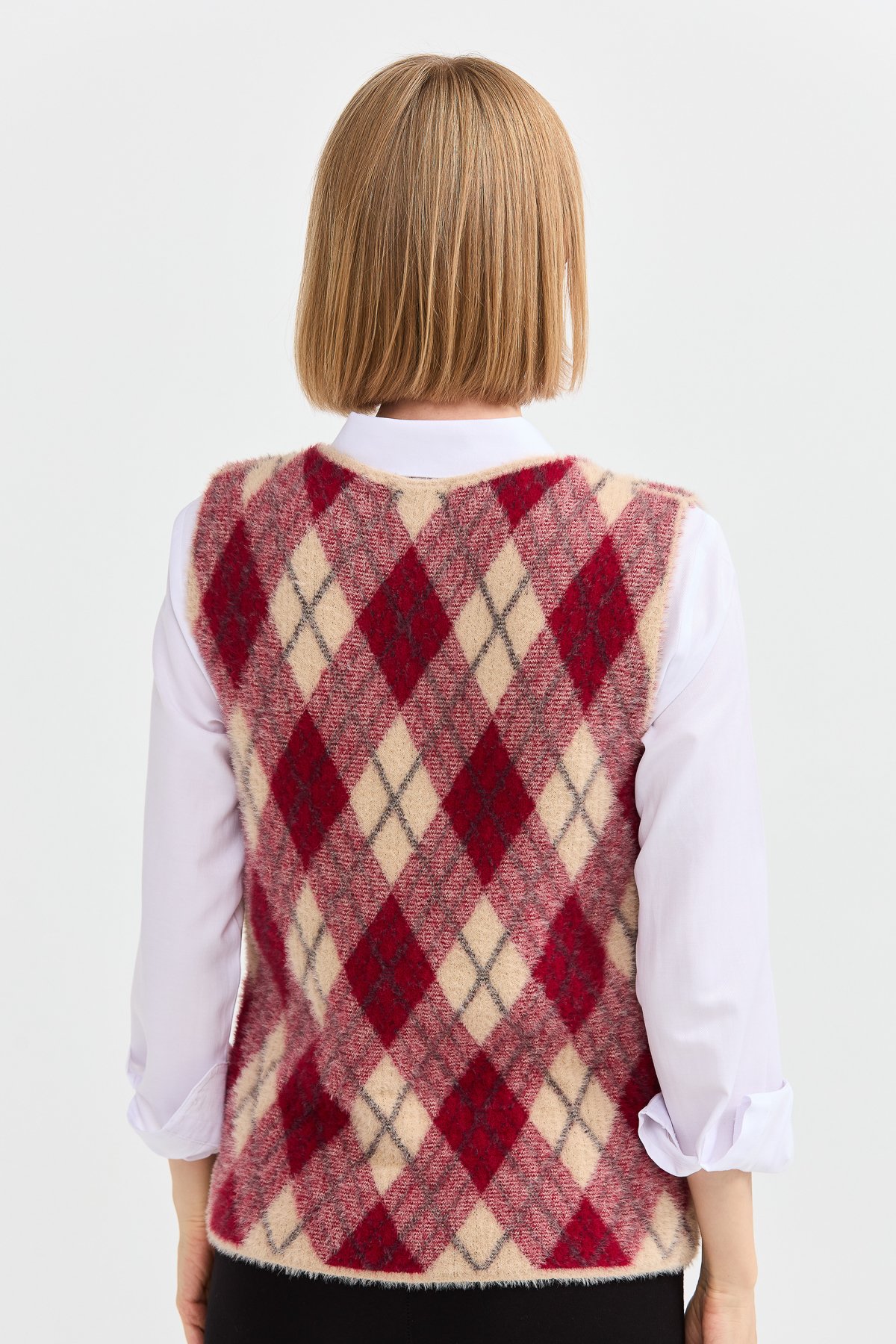 22266Kadın Baklava Desenli Süveter 36