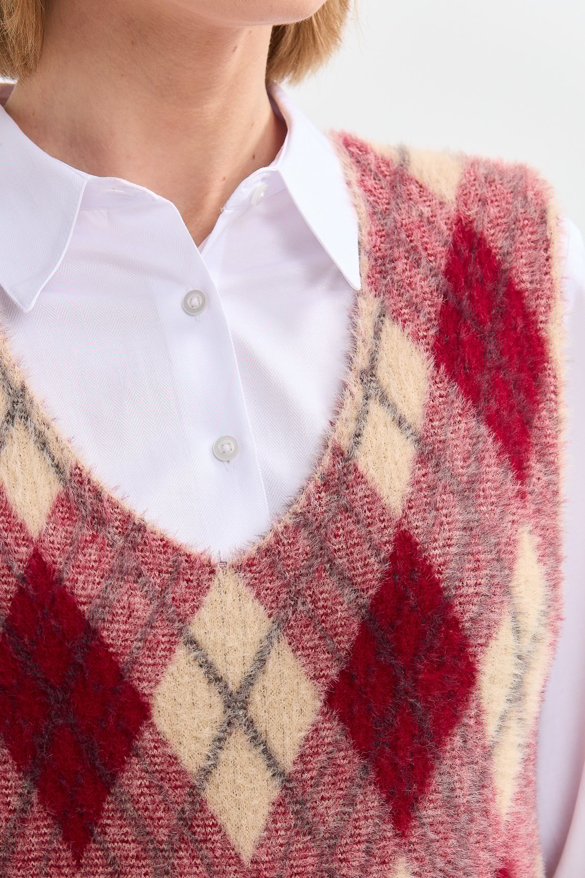 22266Kadın Baklava Desenli Süveter 36